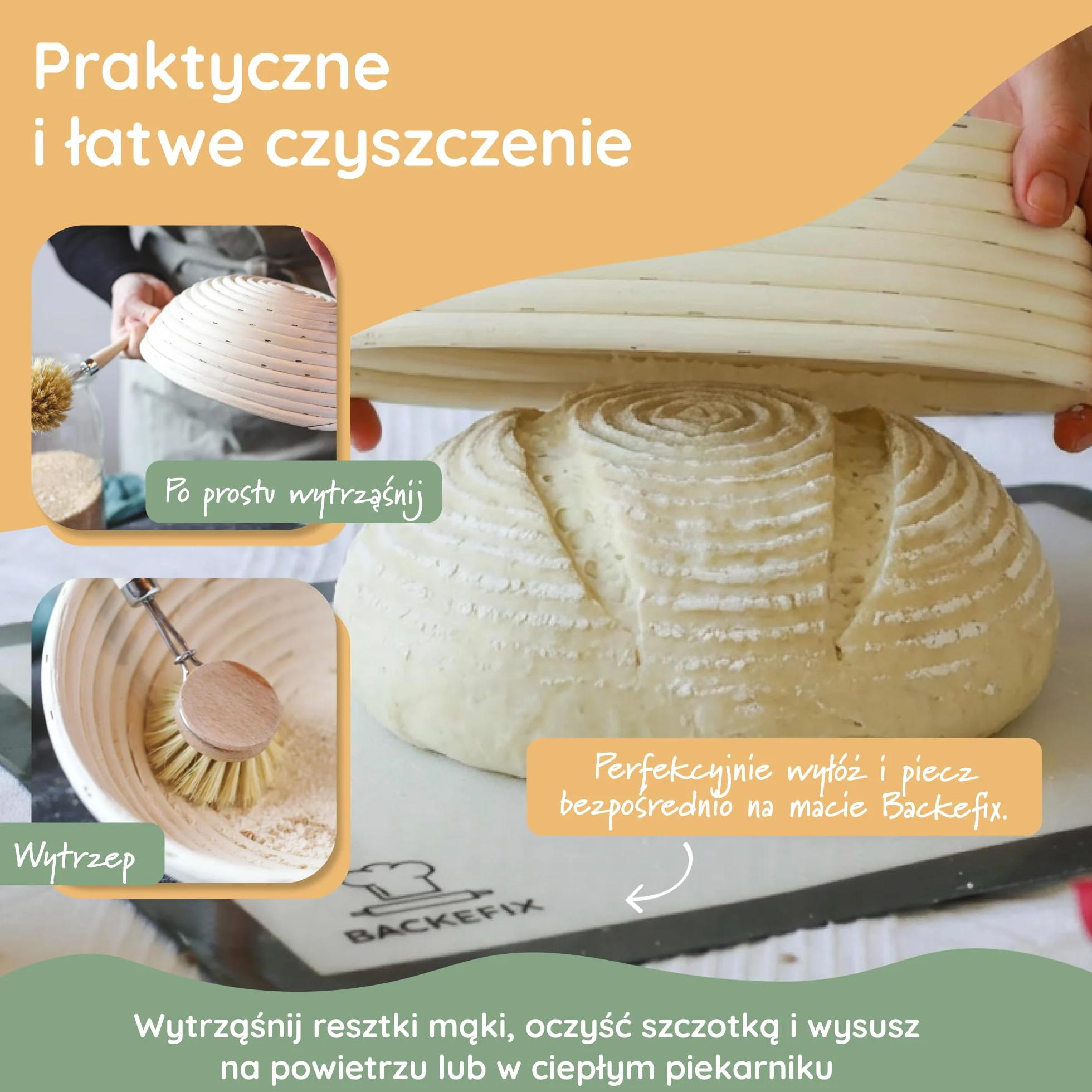 Backefix Koszyk do garowania chleba okrągły 25 cm wewnątrz mały 500 g do 1 kg chleba – zrównoważone i naturalne pieczenie chleba z koszem do garowania | koszyk do pieczenia chleba | odnawialna rura do