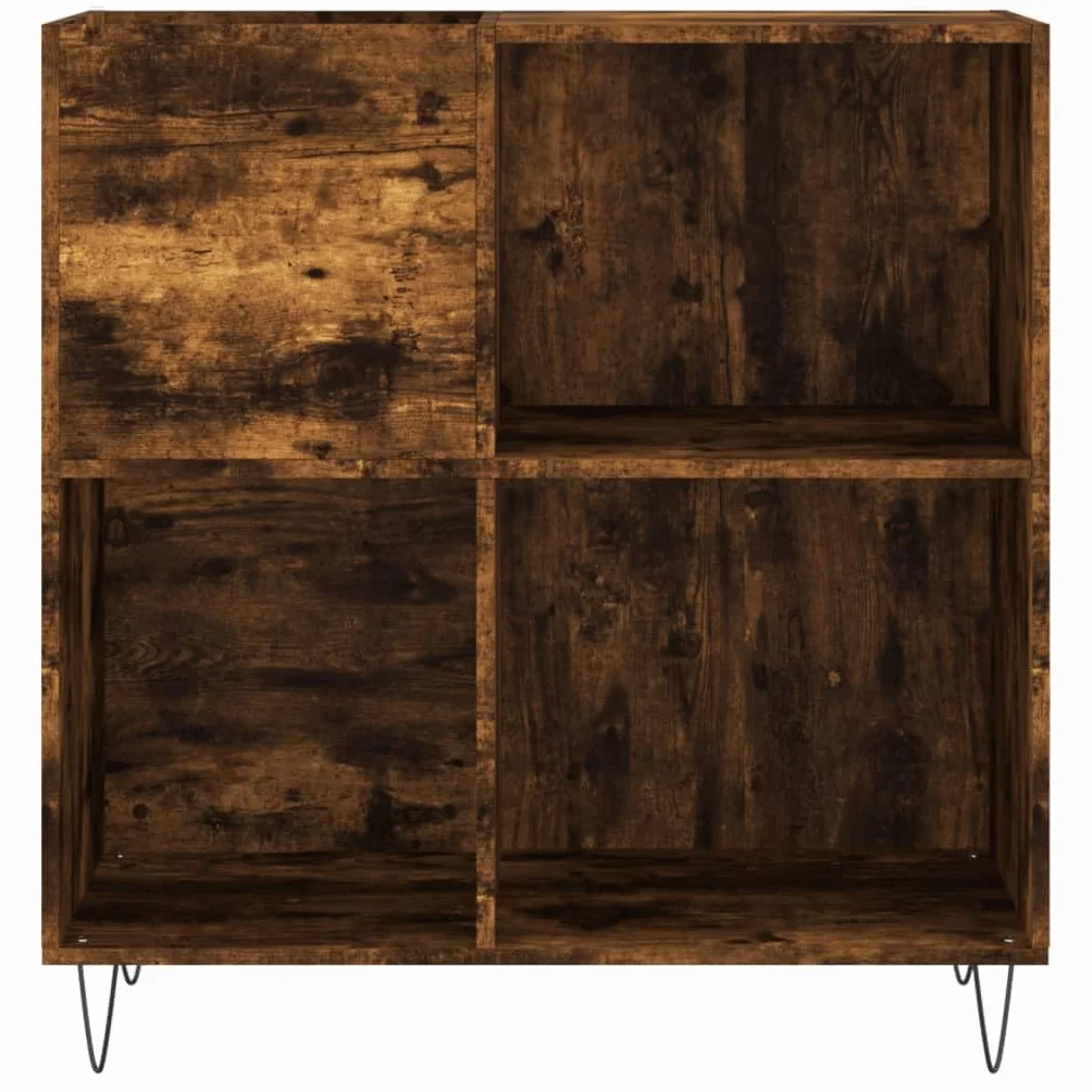 Szafa panelowa z dębu wędzonego, materiał drewnopochodny, 84,5 x 38 x 89 cm, z żelaznymi nogami, miejsce do przechowywania winylu, płyt gramofonowych i szafki na media, nadaje się jako stojak