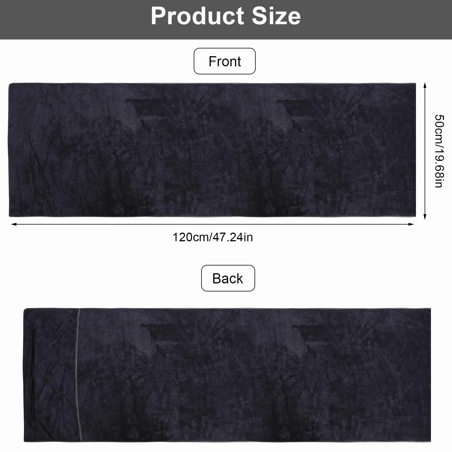 Ręcznik do fitnessu, 120 x 50 cm, z kieszenią na zamek błyskawiczny, ręcznik sportowy, do studia fitness, chłonny ręcznik sportowy, z mikrofibry, do uprawiania sportu, na siłownię, trening na