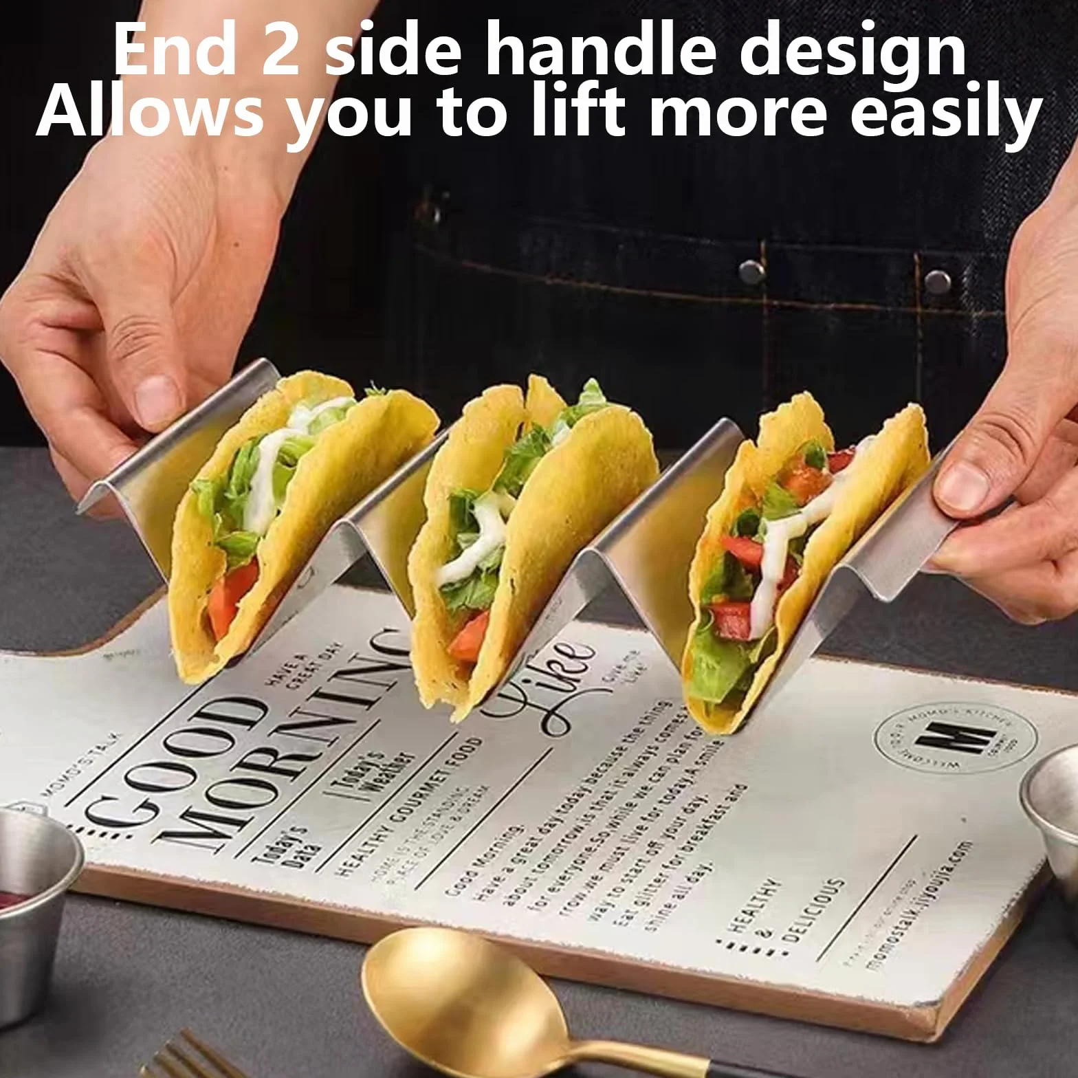 AKOLAFE 6 sztuk uchwytów taco ze stali nierdzewnej, 25 x 10 x 4,5 cm, uchwyt taco z uchwytami, stojak na hot dogi, stojak w kształcie litery U, taco rack Dino na taco, kanapki, chleb, hot dogi i gofry