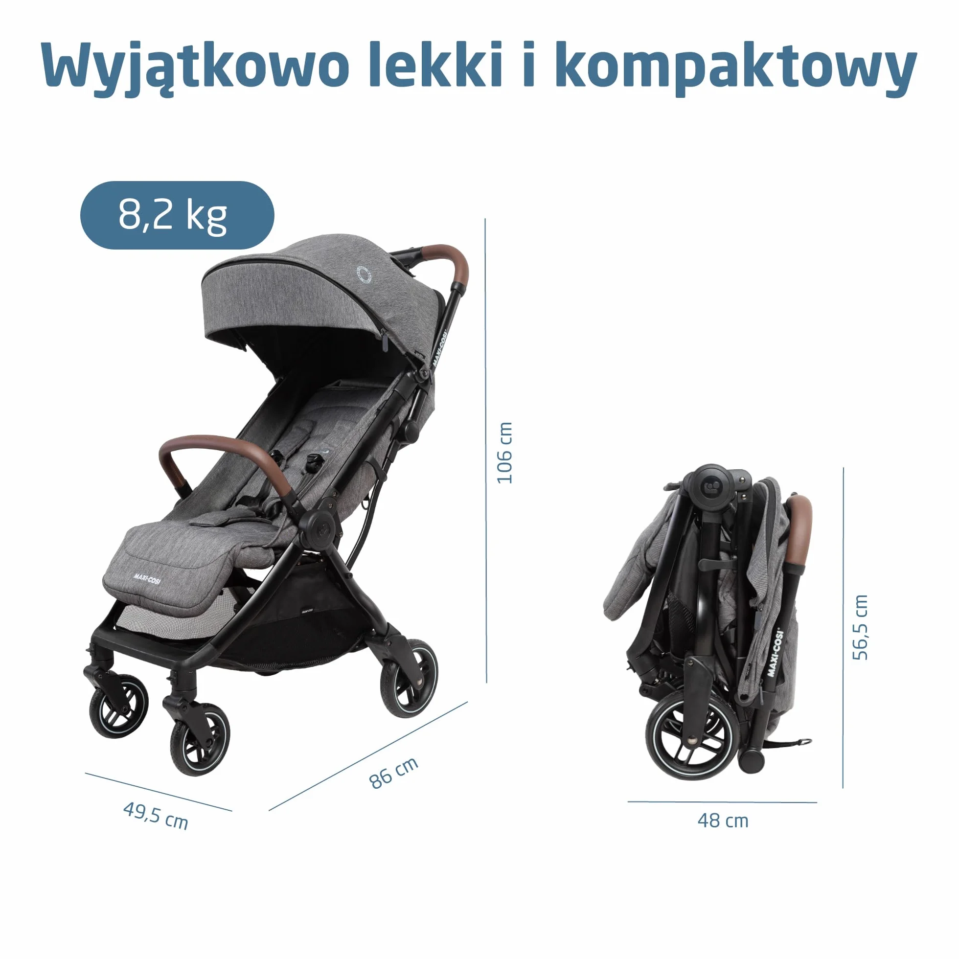 Maxi-Cosi Eva3 Wózek, 0-4 Lat, 0-22 Kg, Lekki i Kompaktowy Wózek dla Niemowląt, Rozkładanie do Pozycji Leżącej, 3 Ustawienia Odchylenia, Automatyczne Rozkładanie, Pasek, Select Grey