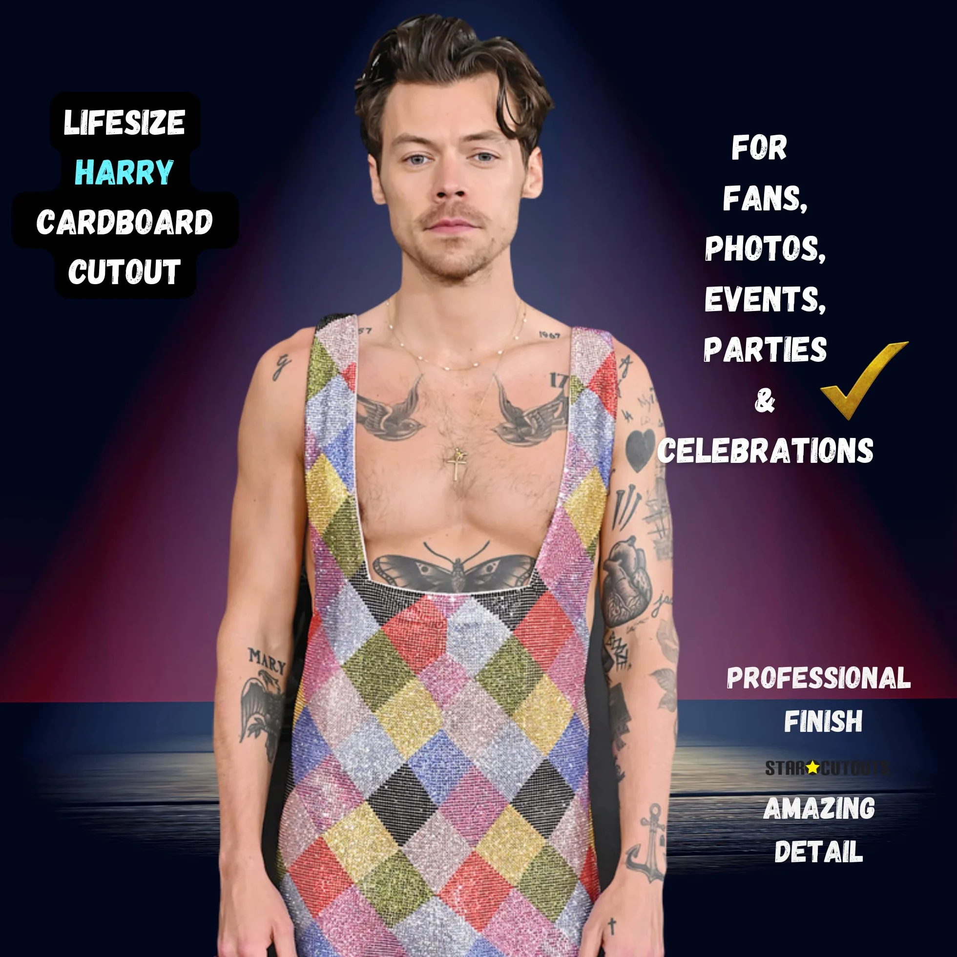 Star Cutouts CS1088 Harry S ogrodniczki Lifesize kartonowe wycięcie z wycięciem w kształcie mini gwiazdy