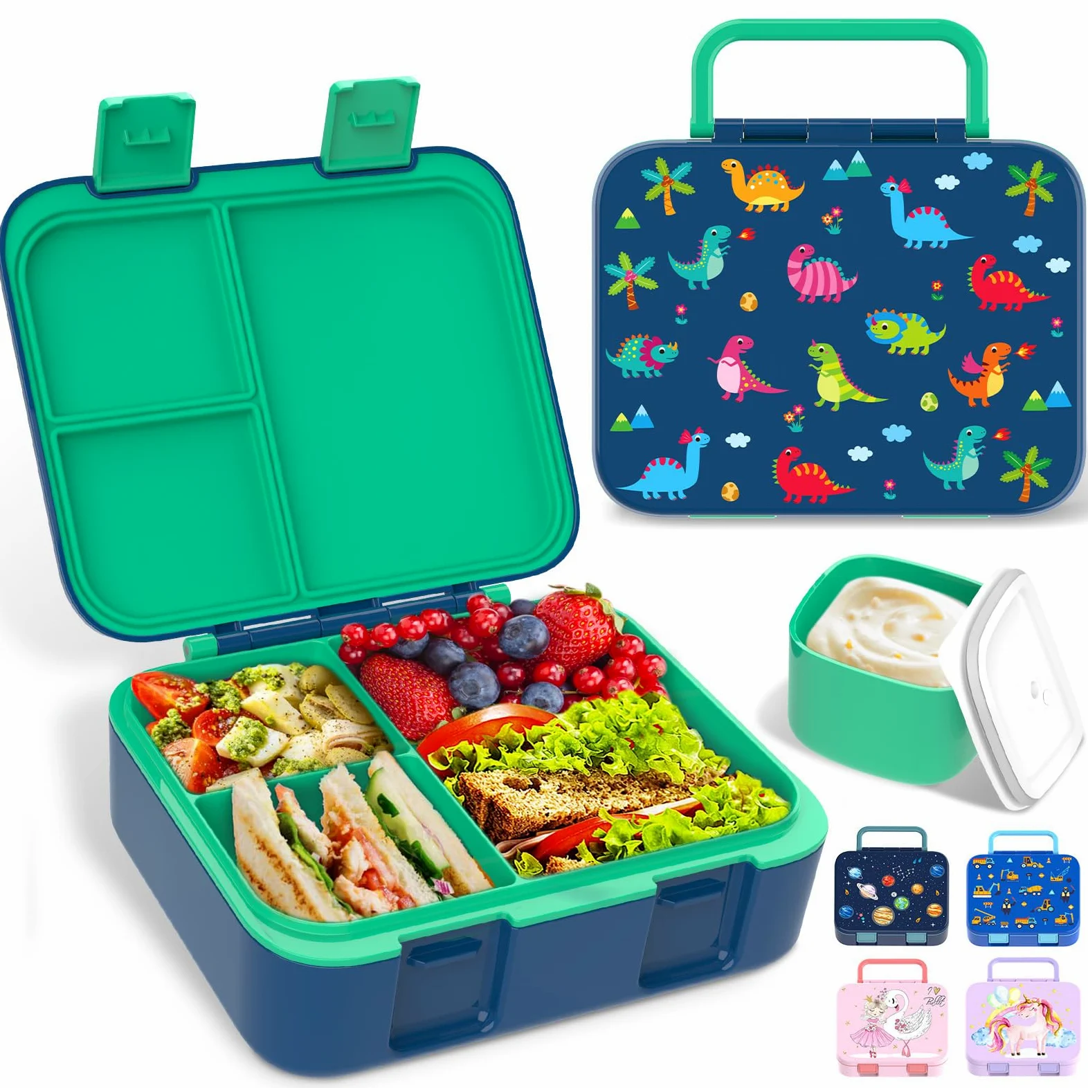 Pudełko na lunch dla dzieci, szczelne pudełko na lunch Bento z wieloma przegródkami i słoikiem na sosy, przenośne pudełko na przekąski, syrena, bento, dla dzieci, dorosłych, do szkoły, do