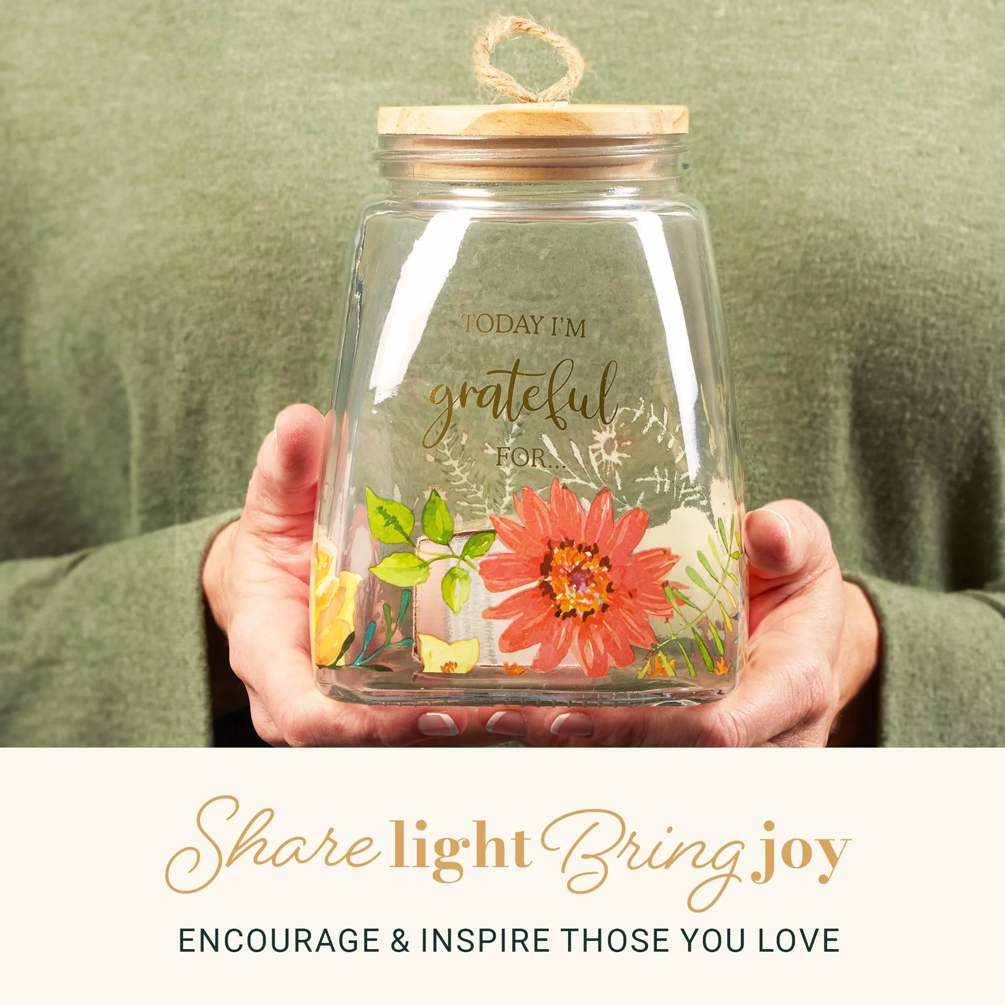 Christian Art Gifts 'Today I'm Grateful For'. Szklany słoik wdzięczności z kartkami