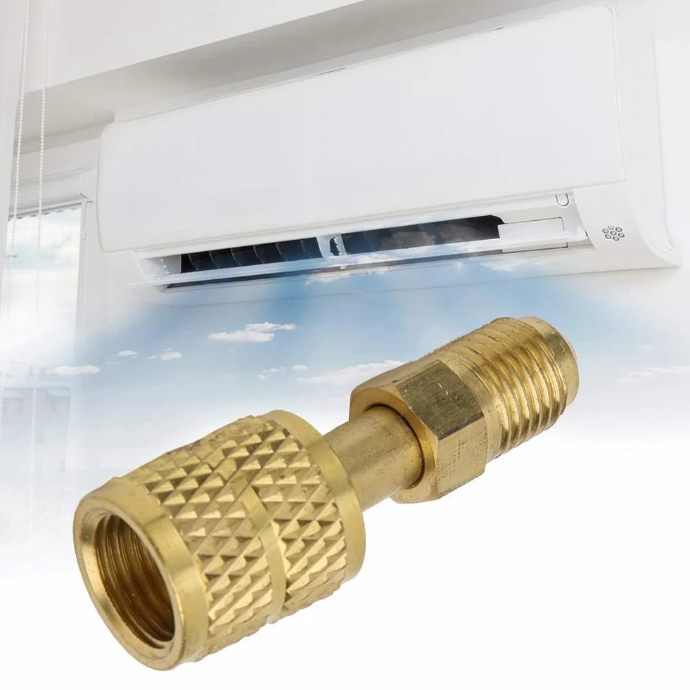 Nowy mosiężny adapter AC R410A do 1/4 "męskiego na 5/16" żeńskiego z wężem do napełniania rdzenia zaworu do pompy wysokiej jakości