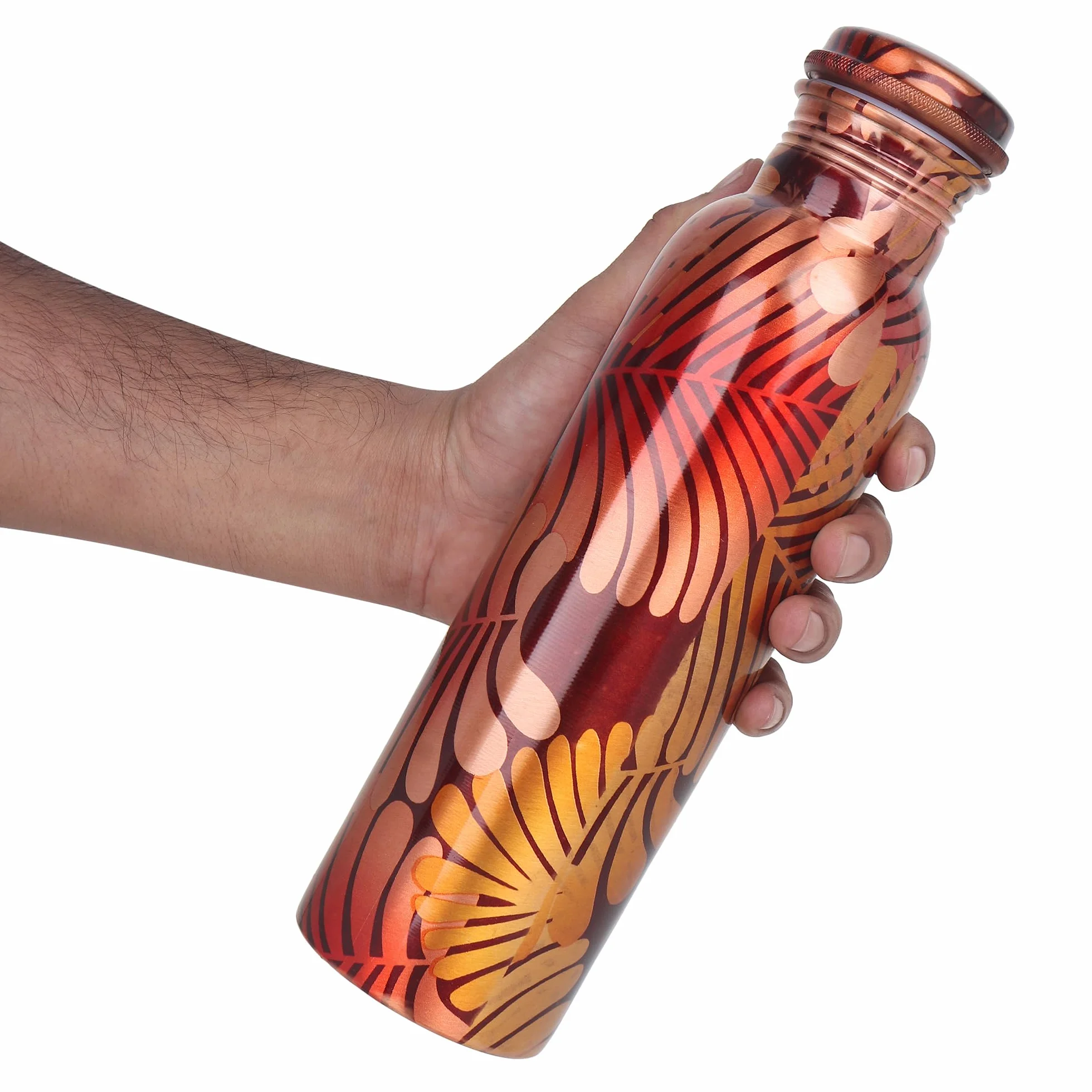 Zap Impex Wielokolorowa butelka na wodę z czystej miedzi dla ajurwedyjskich korzyści zdrowotnych Uszczelka szczelna (miedź, 900 ml)