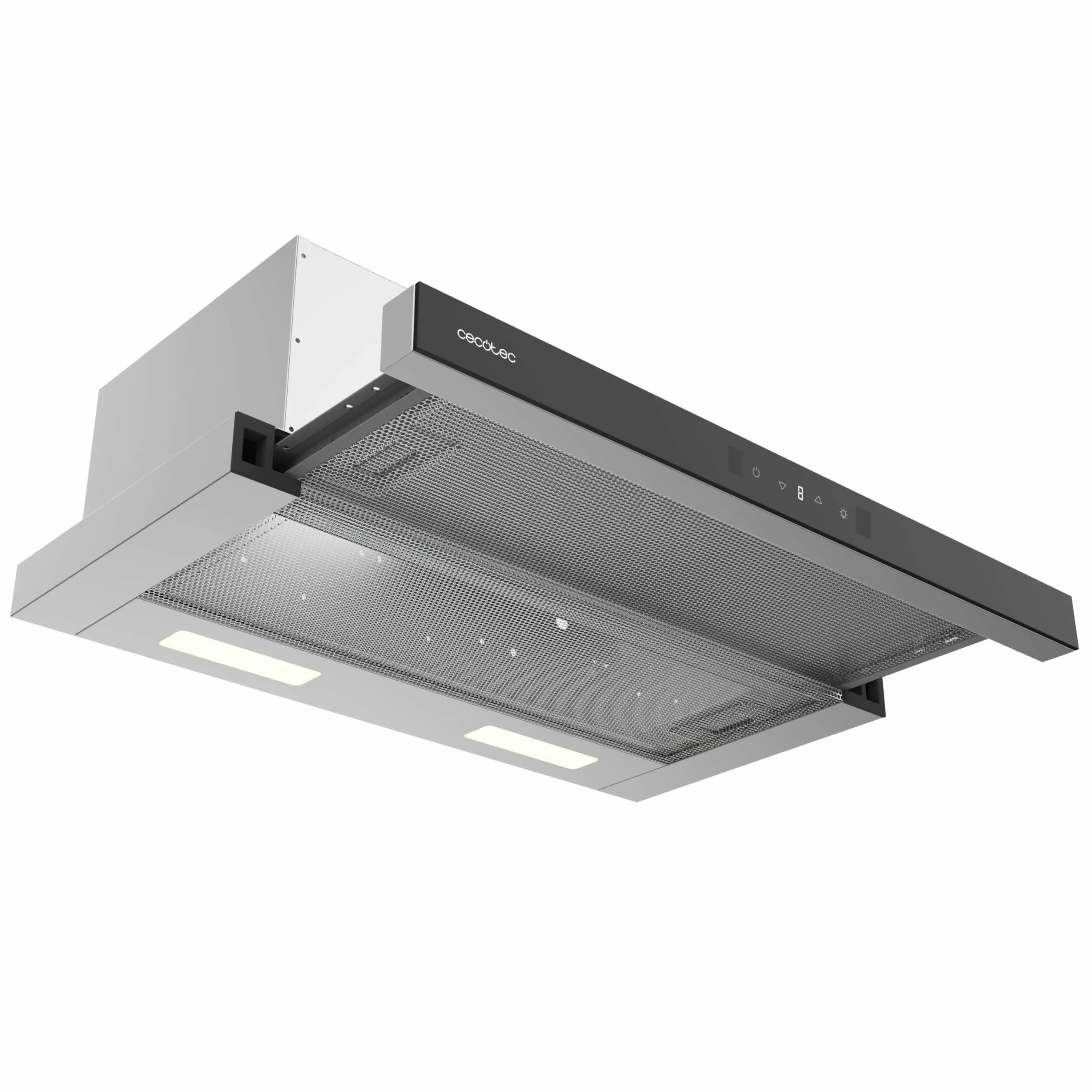 Cecotec Okap teleskopowy 70 cm Bolero Flux TLT 704400 Glass Black A+++. Ssanie 431,2 m³/h, niskie zużycie prądu, silnik DC, kontrola ruchu i dotyk, szkło przednie czarny, korpus ze stali nierdzewnej
