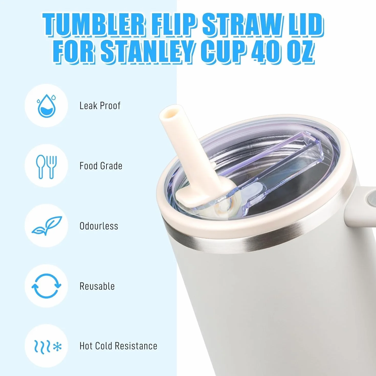 Szczelna pokrywka do kubka Stanley, 1 opakowanie 1 opakowanie 1,134 g kubek z klapką słomki zamiennik pokrywki pasuje do Stanley Quencher 1,2 l, zestawy pokrowców na kubki wielokrotnego użytku z 4