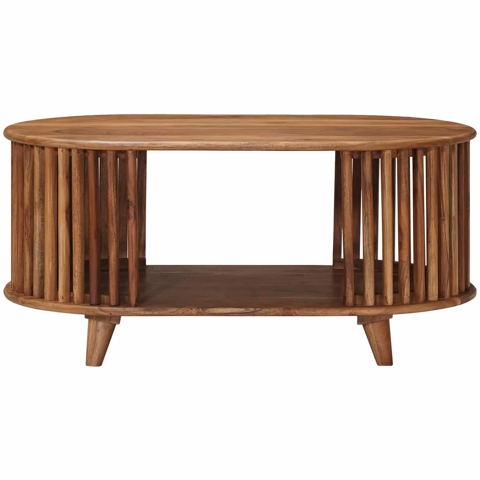 Hothingwell Ręcznie robiony stolik kawowy z litego drewna akacjowego 85 x 50 x 40 cm | Konstrukcja listew poziomych, inżynieria drewna, prosty montaż, pojedynczy element