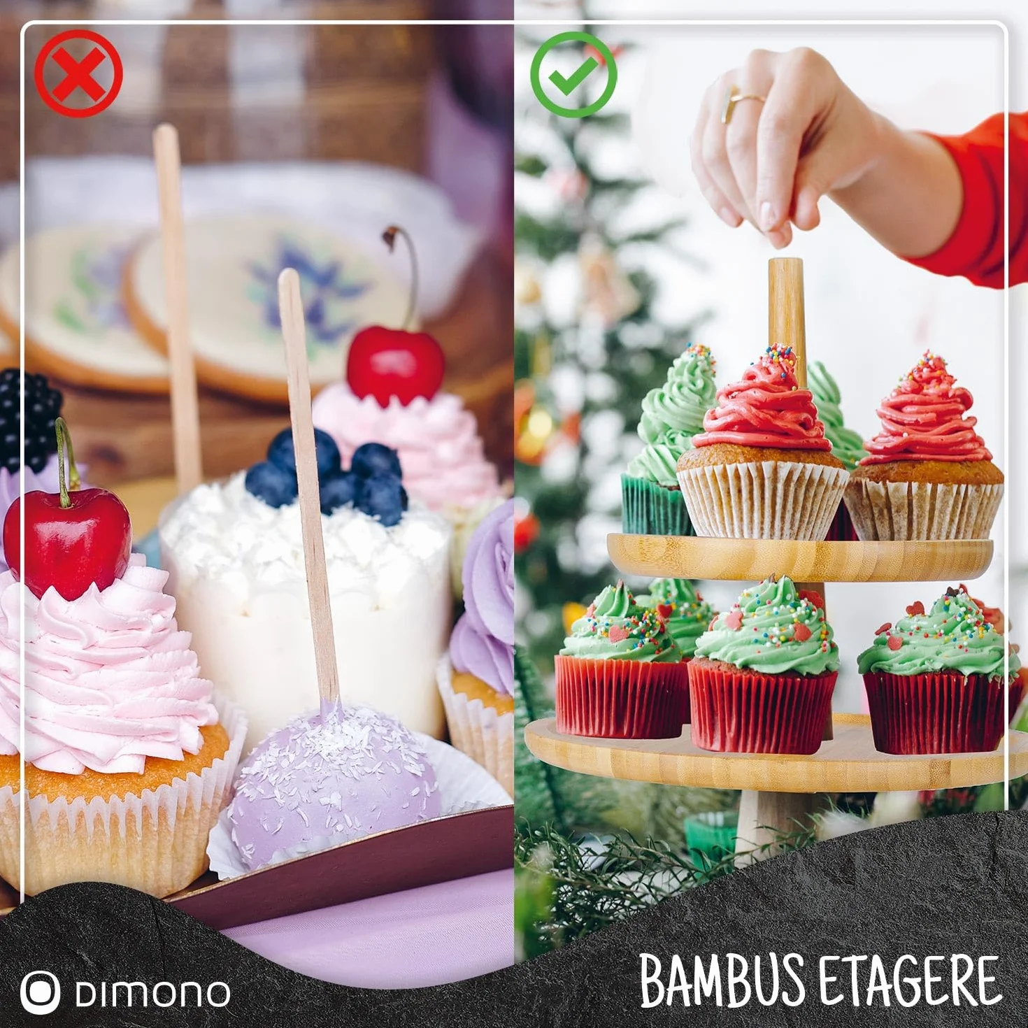 Dimono® Bamboo Etagere Premium Serving Stand 3-tier; taca do serwowania deserów, ciast, serów, wędlin, ciasteczek, orzechów, słodyczy candy bar 3-tier. (bambus)