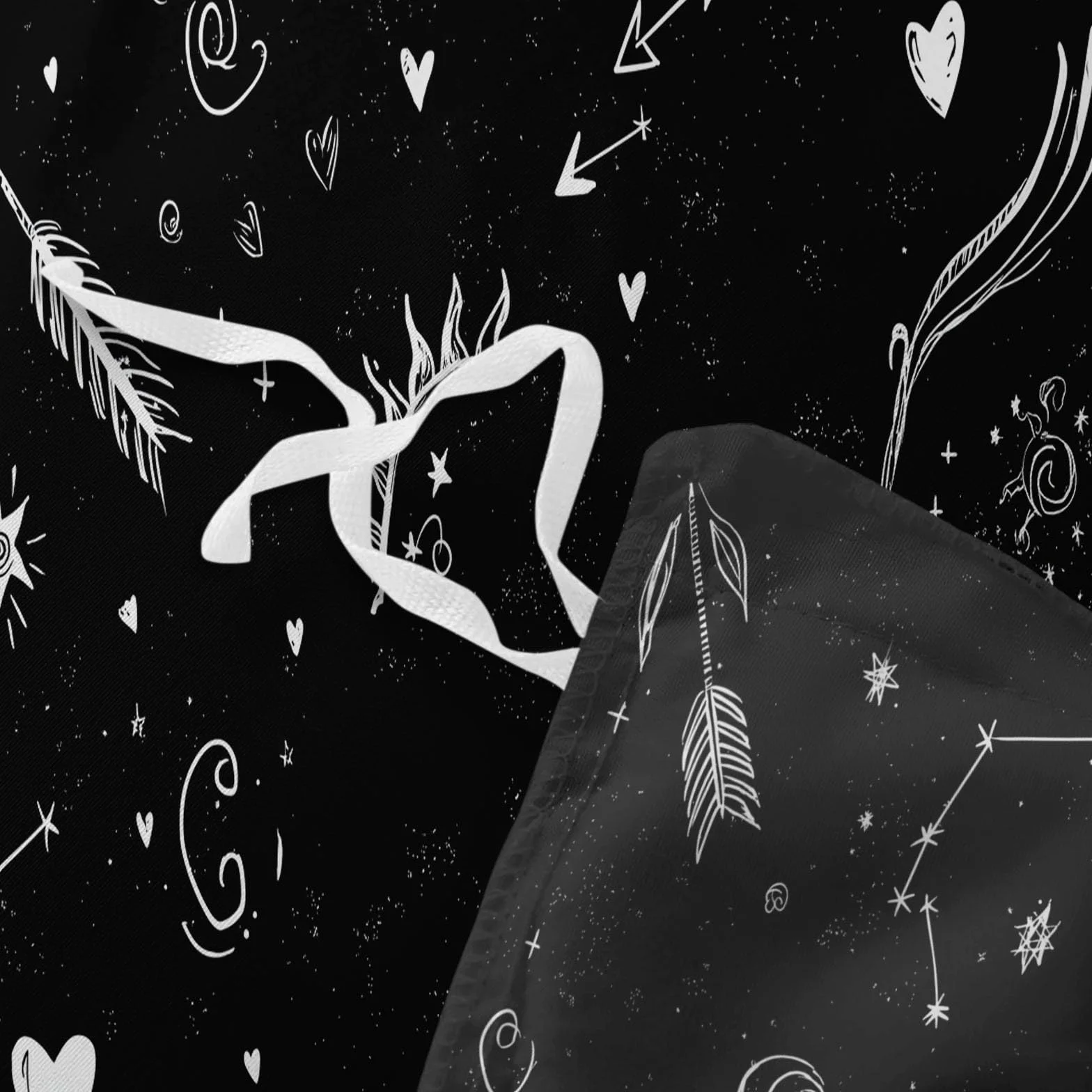 Czarna pościel 220 x 240 cm, poszewka na kołdrę z mikrofibry, z zamkiem błyskawicznym – motyw niebiański zodiaku, słońce, księżyc, oddychająca poszewka na kołdrę, zestaw 3-częściowy, dla niemowląt