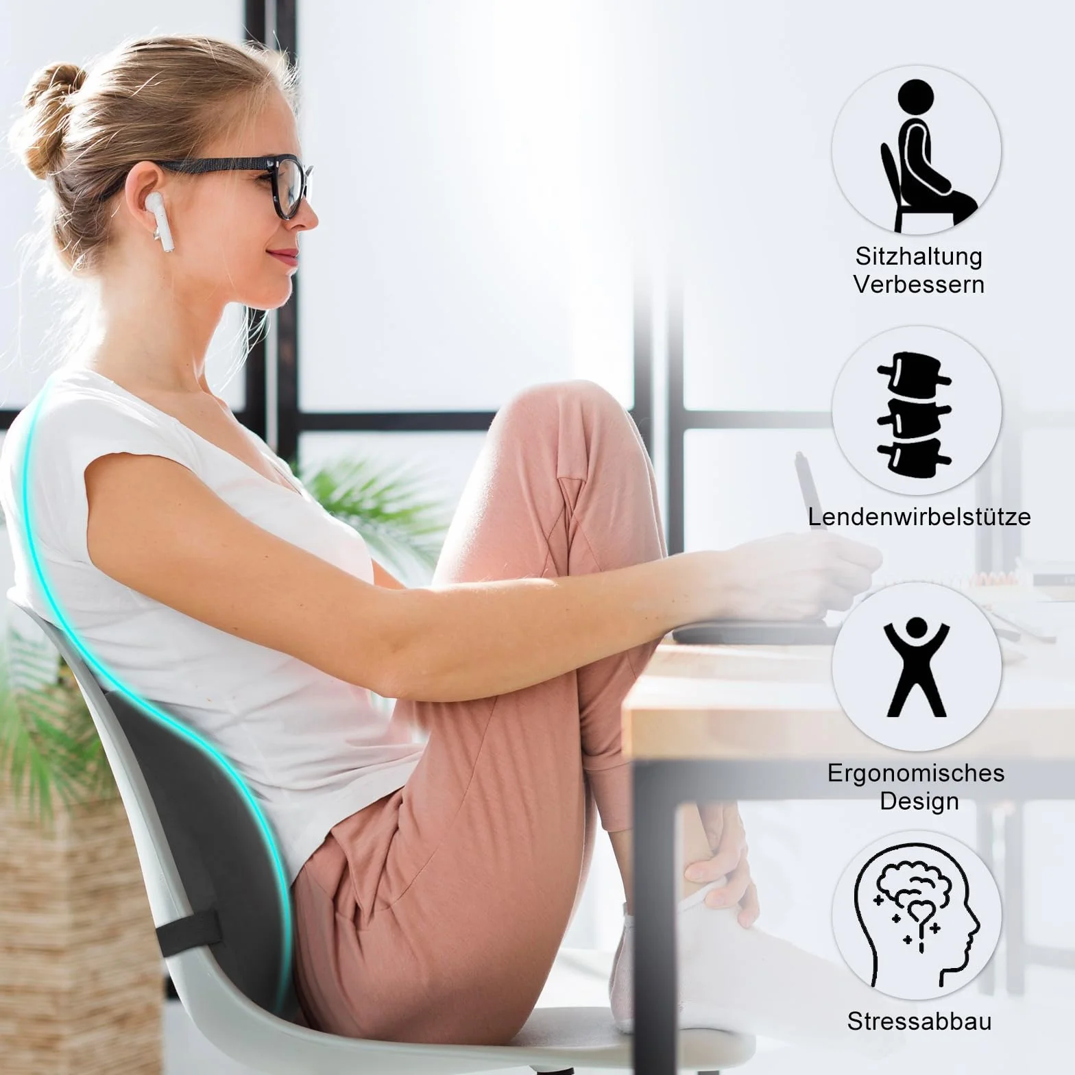 Poduszka lędźwiowa do samochodu, pianka z pamięcią kształtu, poduszka podtrzymująca odcinek lędźwiowy, ergonomiczna poduszka na krzesło biurowe, samochód, szara