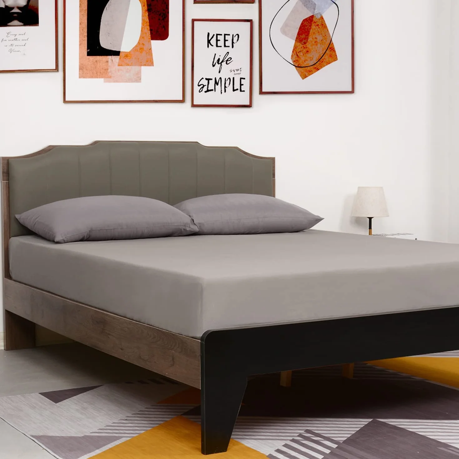 Lirex Prześcieradło z gumką, 180 x 200 cm, 100% bawełna 300 nici miękkie oddychające prześcieradło z gumką, ciemnoszare