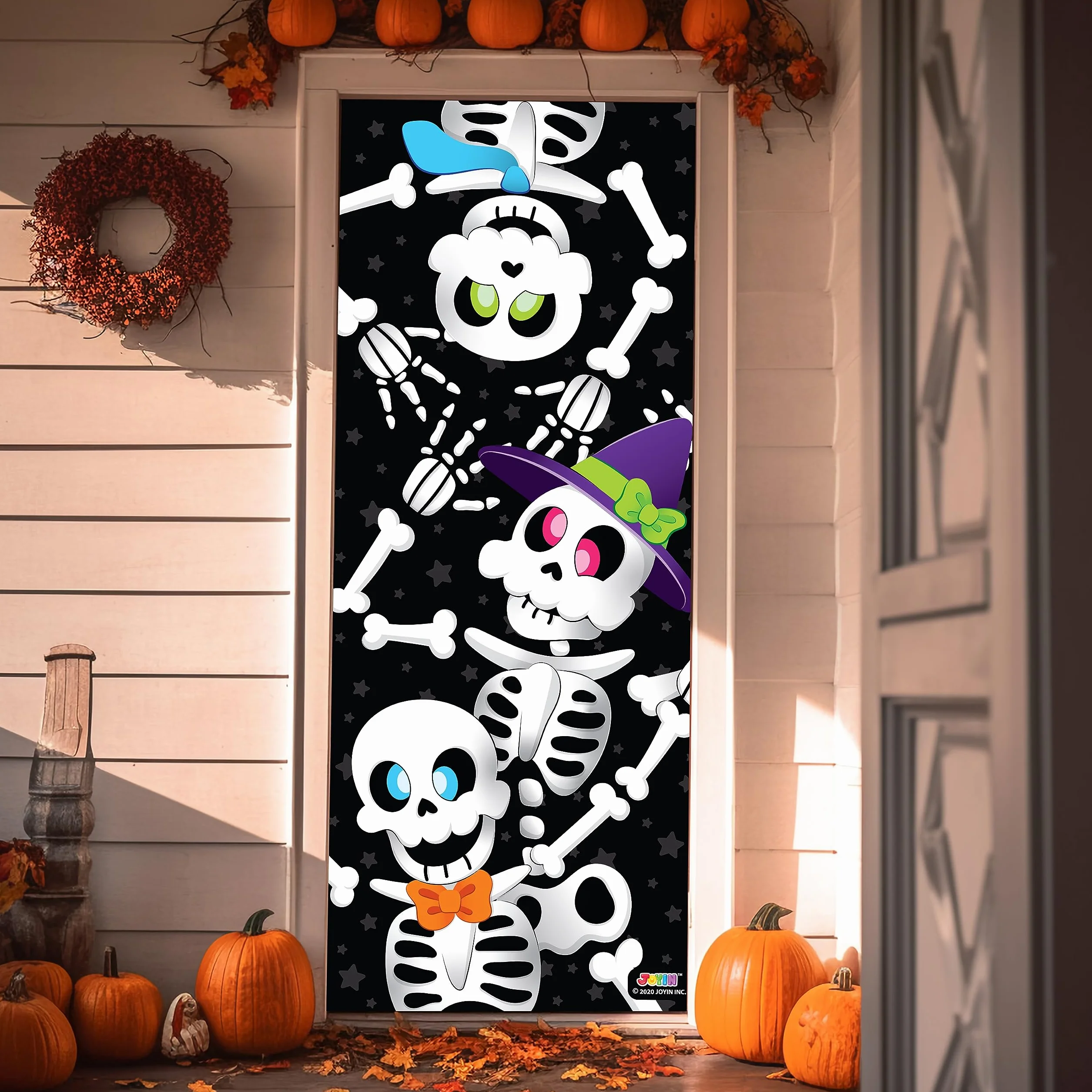 JOYIN 76 cm x 183 cm osłona na drzwi, szkielet, dekoracje halloweenowe, wewnątrz, dekoracja domu, naklejki na imprezy artykuły imprezowe upominki do garażu, okna, osłona ścienna urocza