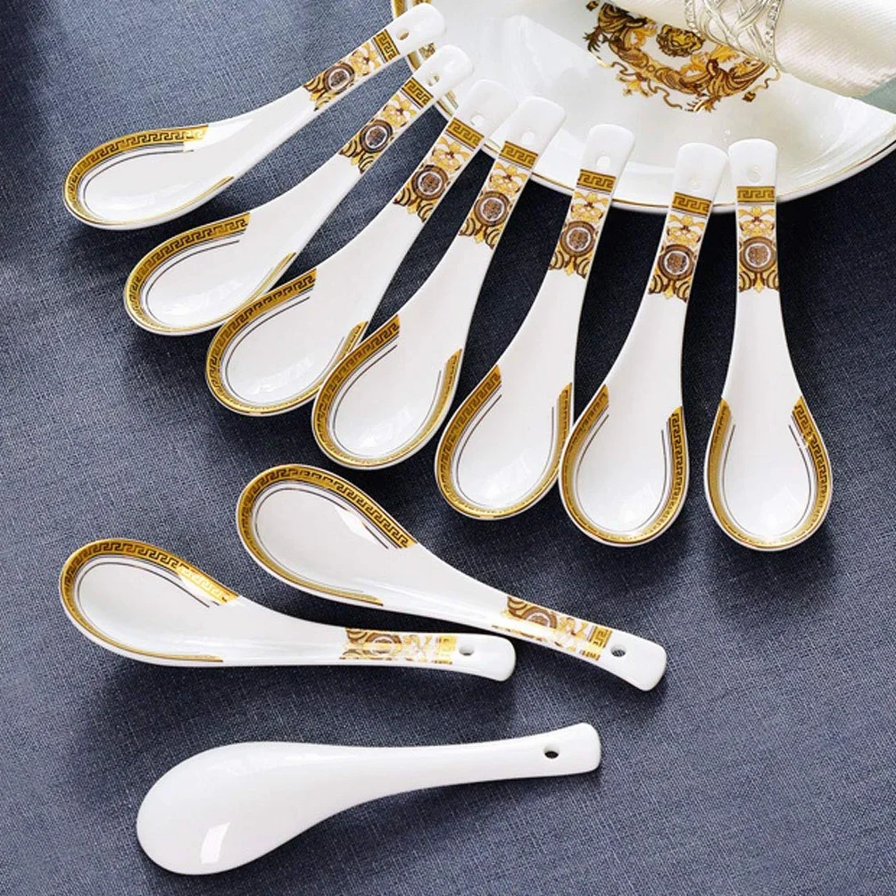 Trwałe łyżki zestaw łyżek porcelana kostna łyżka do zupy mała łyżka azjatycki styl europejski łyżka do zupy 10 sztuk 13 cm długa łyżka obiadowa