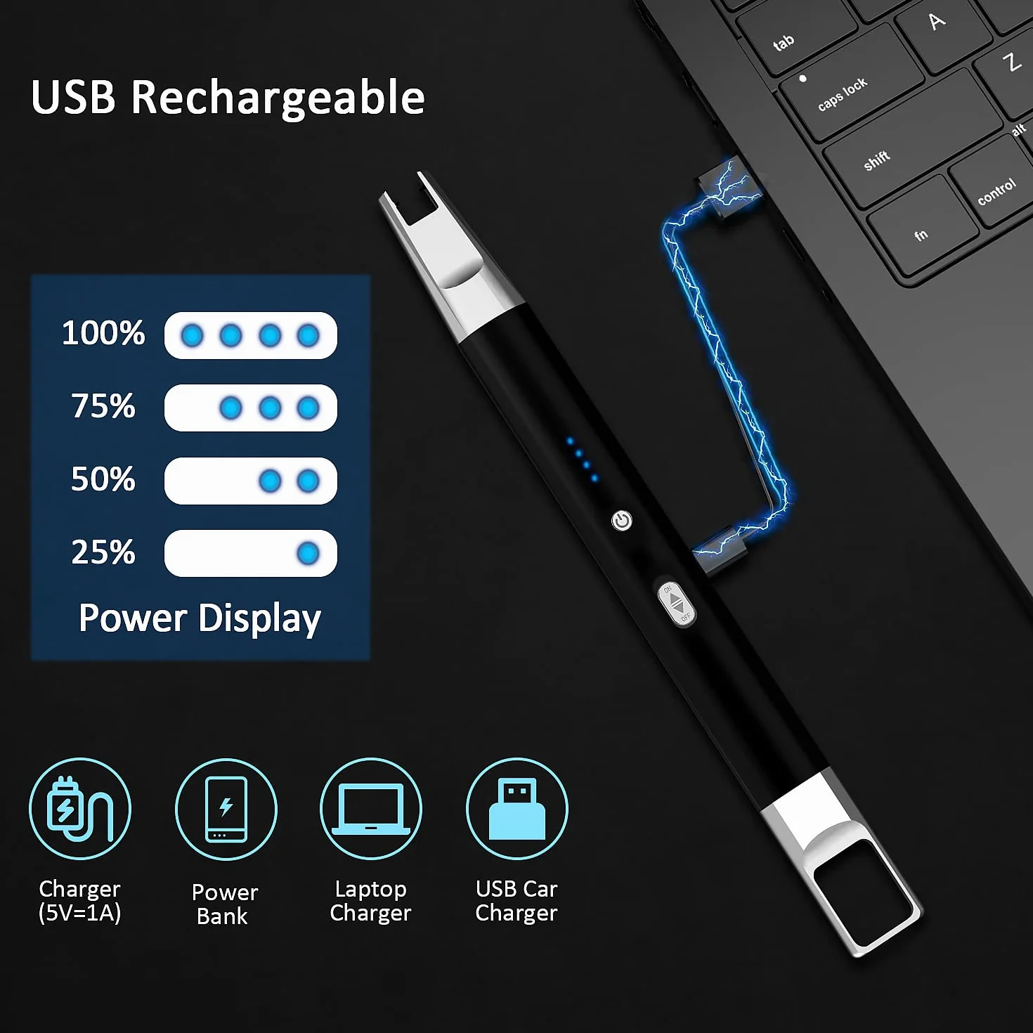 zapalniczka z łukiem świetlnym, ładowana przez USB, wiatroszczelna, bezpłomieniowa, elektroniczna zapalniczka do świec, kuchenek gazowych, kuchni, czarna