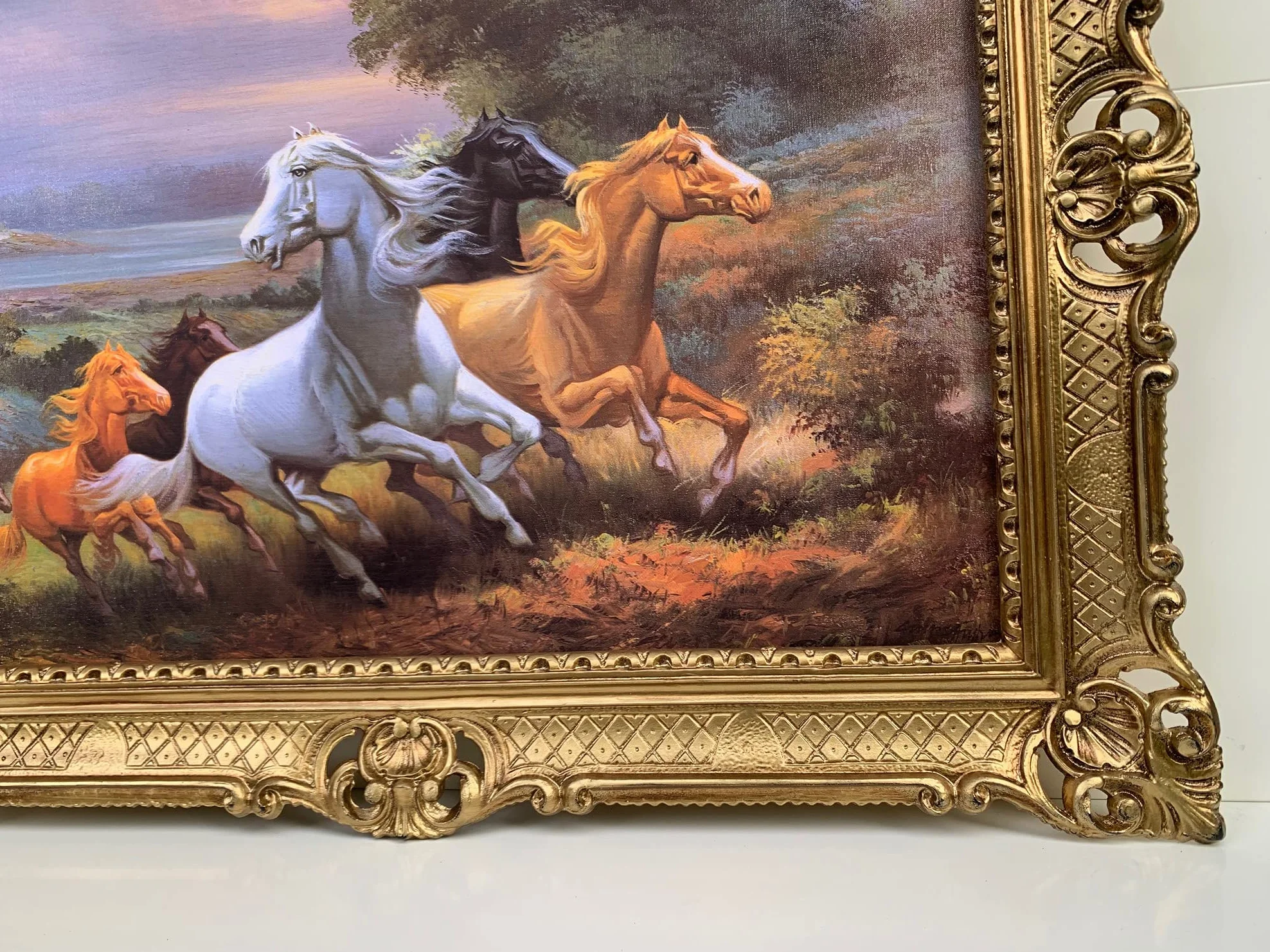 artissimo Obraz konie dzikie konie w krajobrazach barokowa rama 90 x 70 obraz z ramą obraz do salonu oprawiony obraz antyczny obraz ścienny