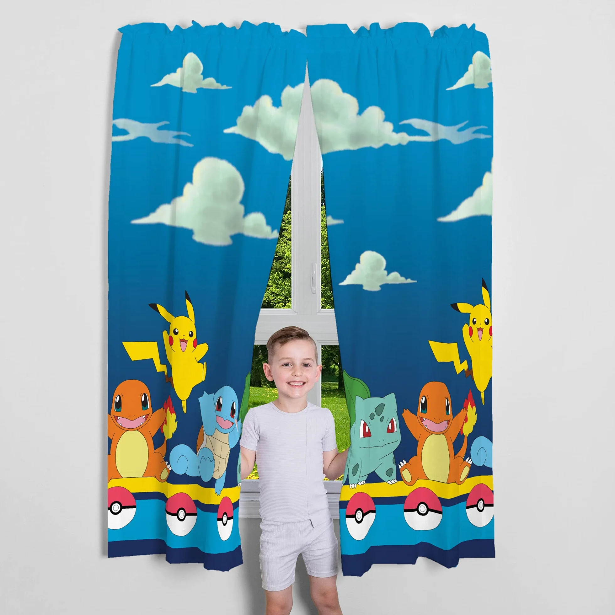 Franco Zestaw zasłon okiennych do pokoju dziecięcego, 208 x 160 cm, Pokemon