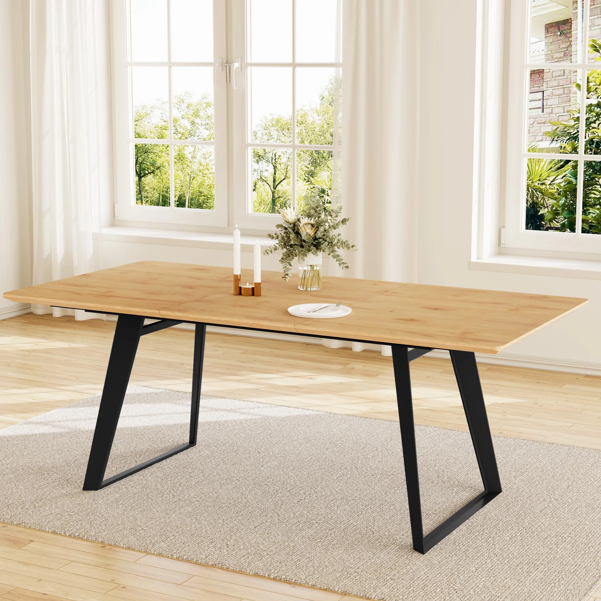 Rozszerzalny zestaw stołów do jadalni 130-170 cm, płyta MDF i metalowa rama, 4-6, nowoczesny design do domu i kuchni, idealny na rodzinne spotkania i rozrywkę
