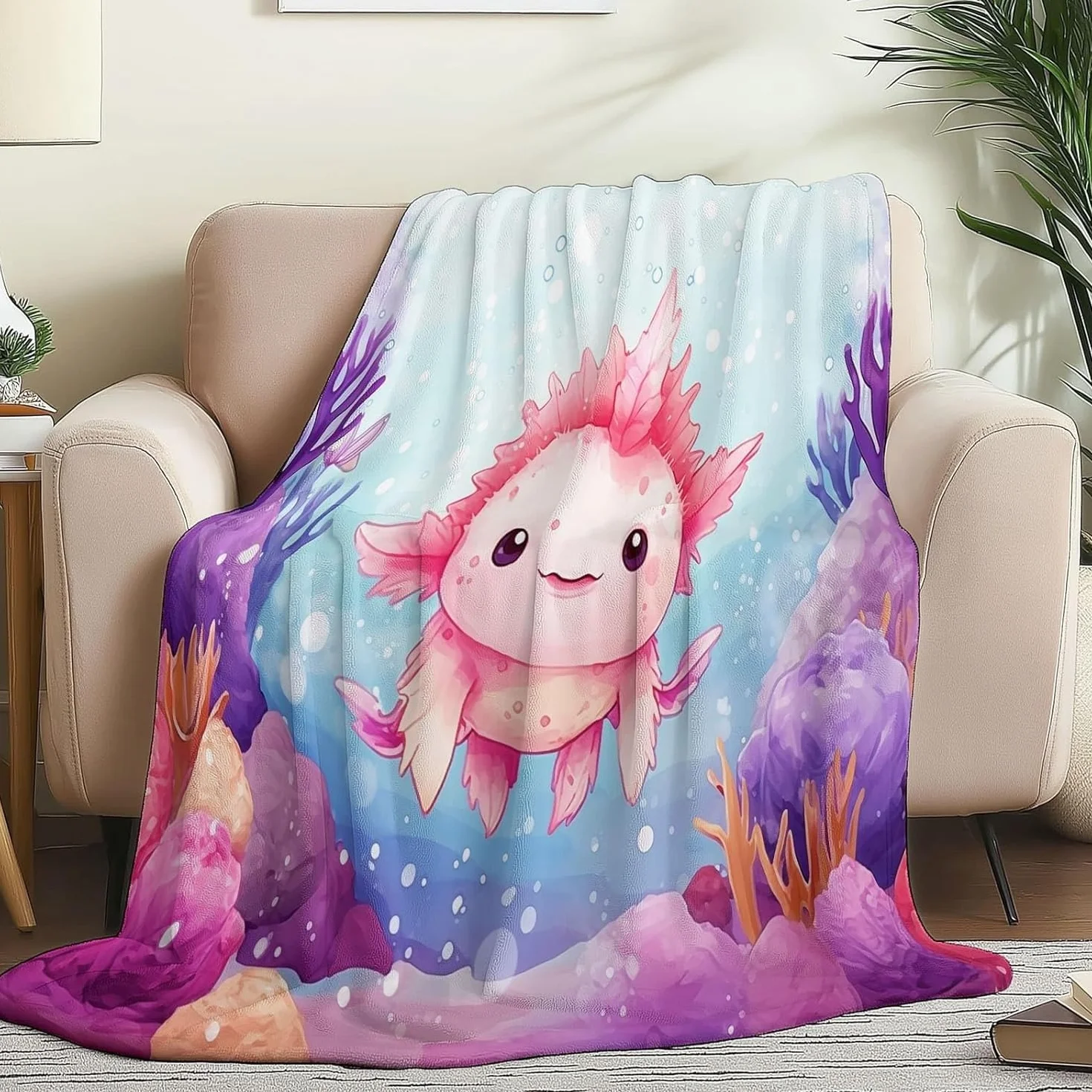 Kocyk jolota, kreskówka oceaniczne koce flanelowe z mikrofibry 220 × 240 cm, puszysty i termiczny, koc na kanapę, łóżka, rozkładane fotele