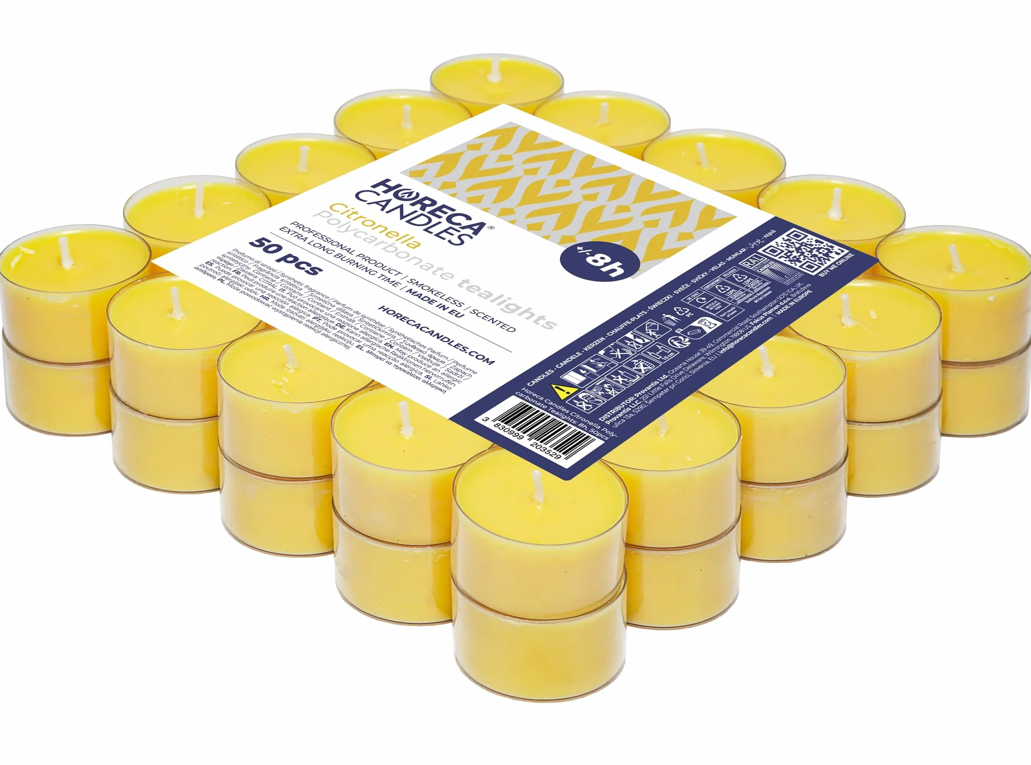 Horeca Candles Przezroczyste świece tealight Citronella - czas palenia 8 godzin, zestaw 50 zapachowych świec - oświetlenie zewnętrzne, balkon, piknik, kemping