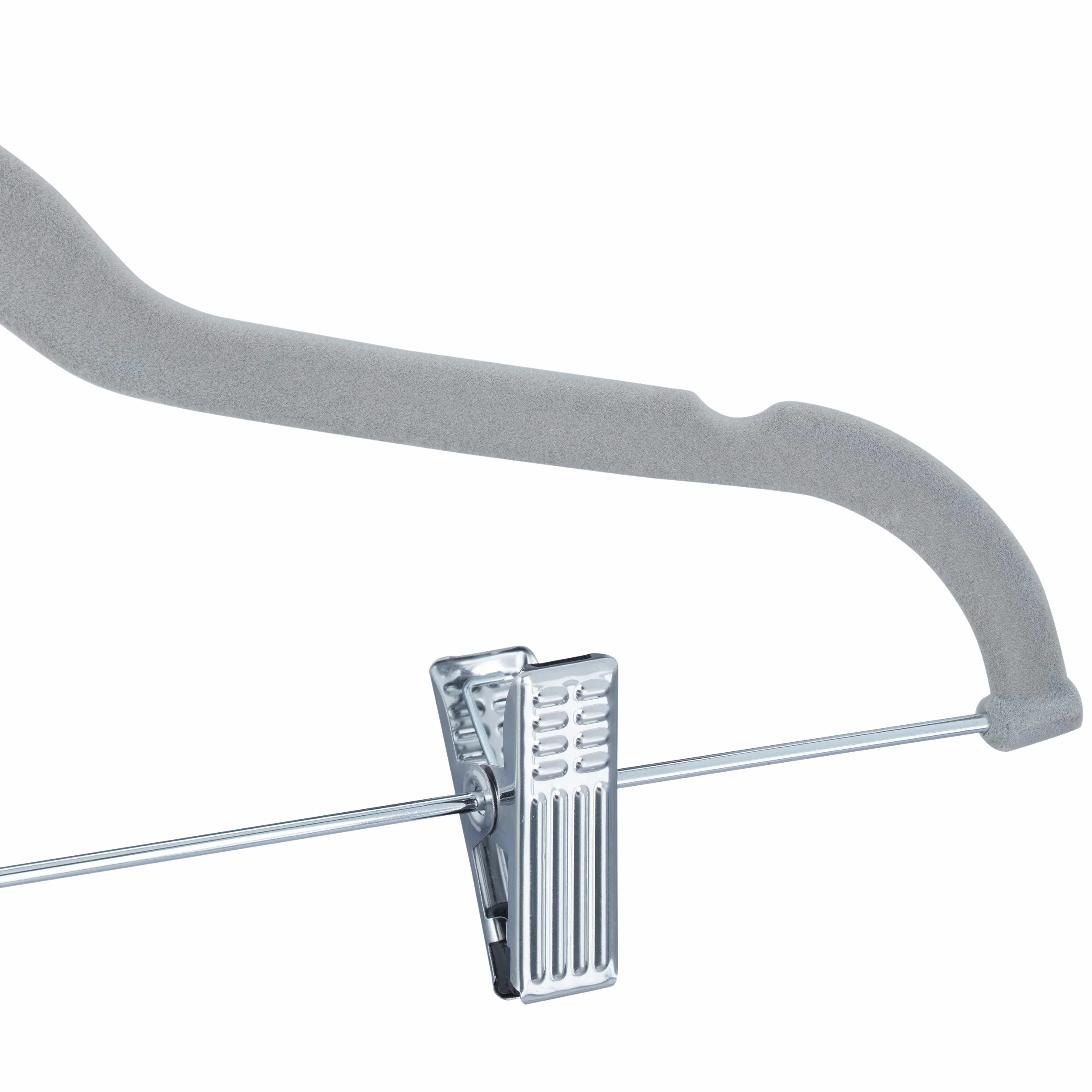 Relaxdays, Szare aksamitne wieszaki z klipsami zestaw 12 sztuk, hak obracany o 360°, wieszak na spodnie, antypoślizgowy wieszak na koszule, szerokość 43 cm, 10024379_111