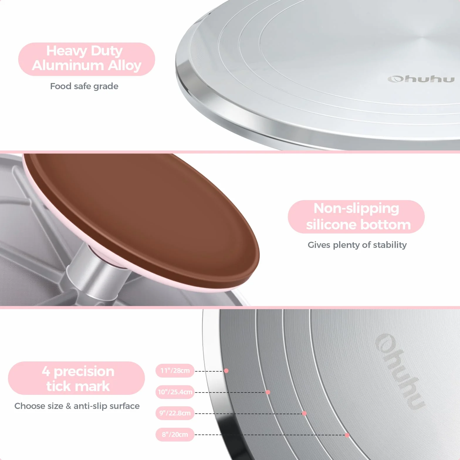 Ohuhu Gramofon do ciasta 30 cm ze stopu aluminium z 2 szpatułkami i 3 grzebieniami