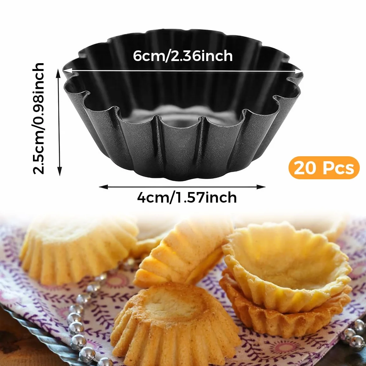 20 sztuk 6 x 2,5 cm foremek do tortletów, mini foremek do tarty, małe foremki do tarty, foremki do ciasta jajecznego, mini foremki ze stali węglowej, do puddingu, ciasta, babeczek