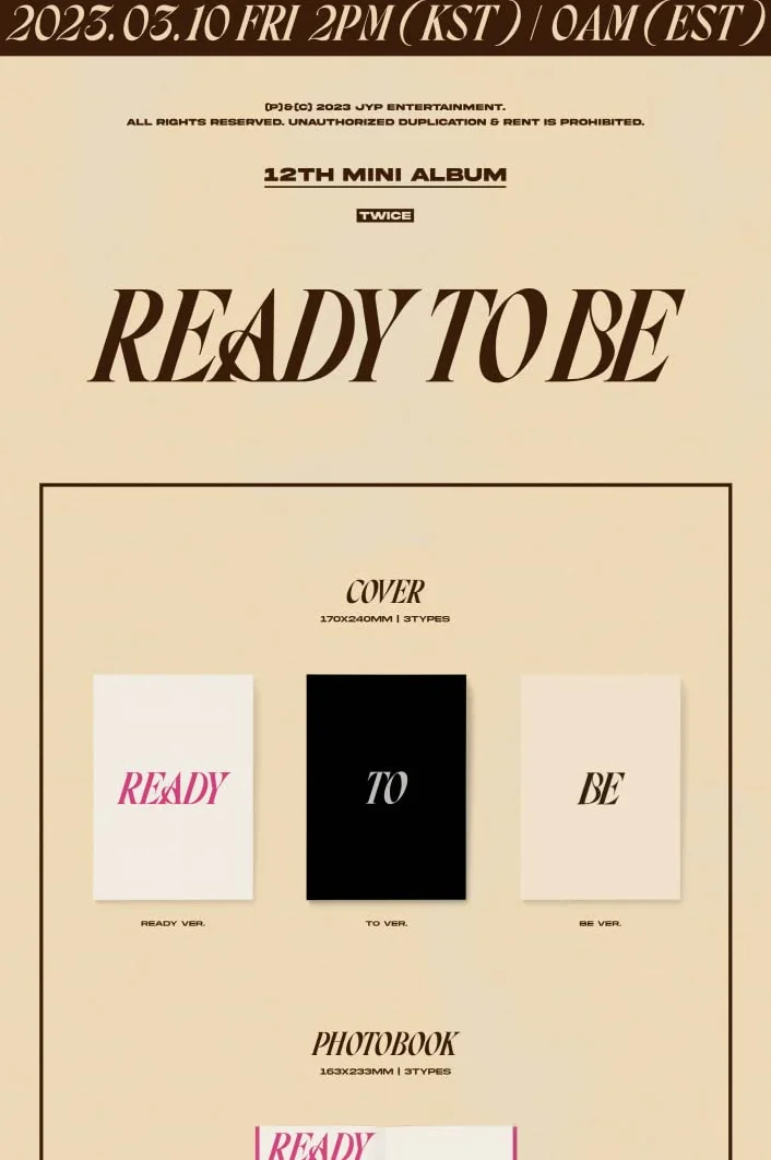 TWICE READY TO BE 12. mini album 3 wersje ZESTAW CD+1 P składany plakat na opakowaniu + fotoksiążka + 1p pocztówka + 1p wiadomość karta fotograficzna + 5p karta fotograficzna + śledzenie Kpop Sealed