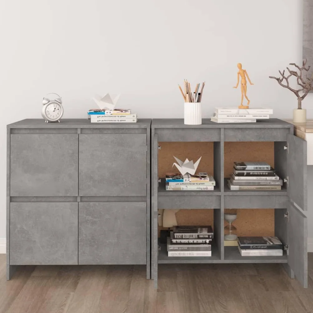 Kredens zestaw 2 betonowych szarych, 70 x 41 x 75 cm, materiał drewnopochodny, z 4 drzwiami, przestronne miejsce do przechowywania, do salonu, kuchni, jadalni, uniwersalna szafka do