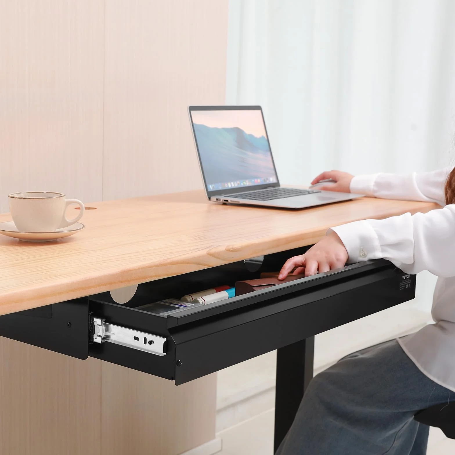 VEVOR Wysuwana szuflada pod biurkiem, 84 cm, wysuwana szuflada pod biurkiem, ukryty organizer do przechowywania, pod stołem, szuflada na ołówki do biura, domu, do siedzenia, stacji roboczej, 84 x 23 x
