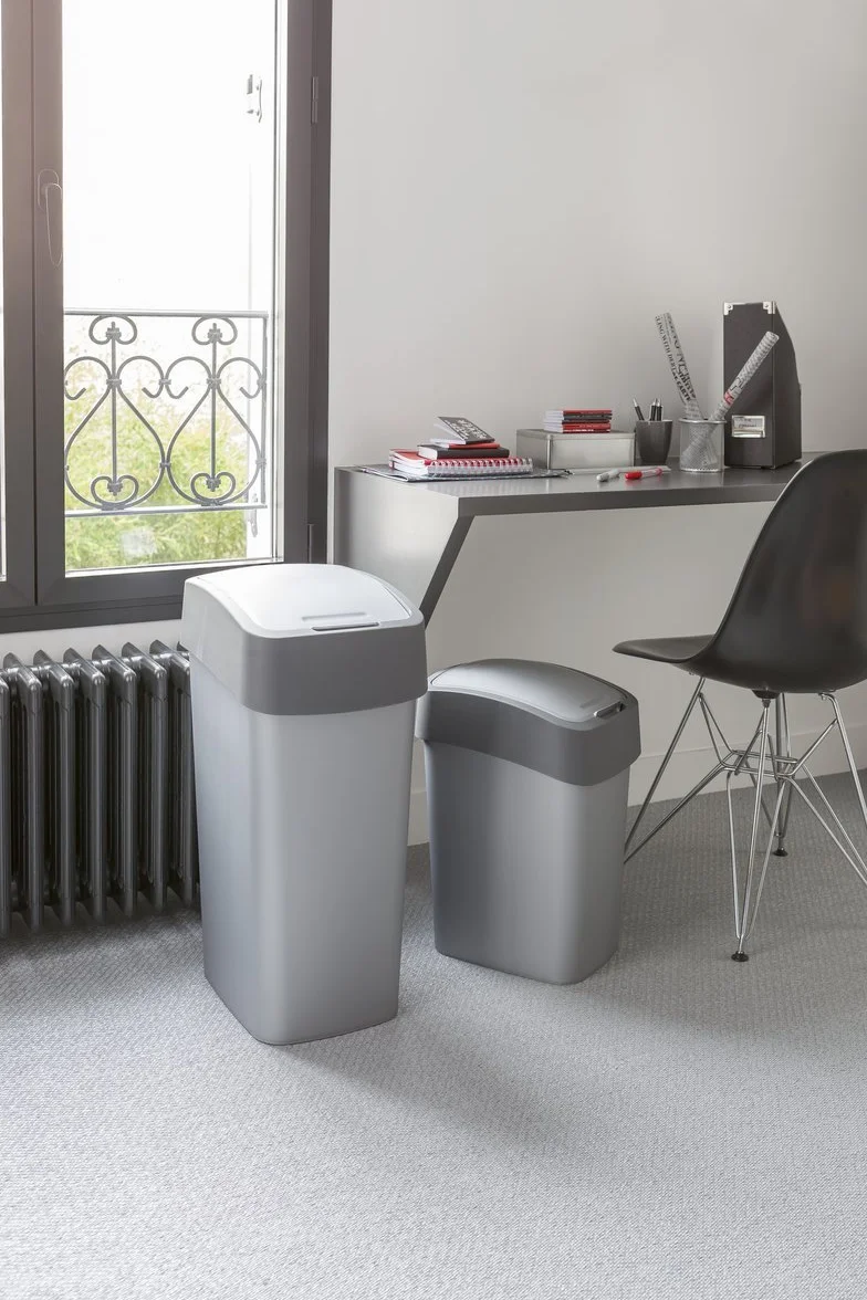 CURVER Kosz na śmieci "FLIP BIN" 50 l Pacific Flip Bin 50 l, plastik, srebrny/grafitowy, 29,4 x 37,6 x 65,3