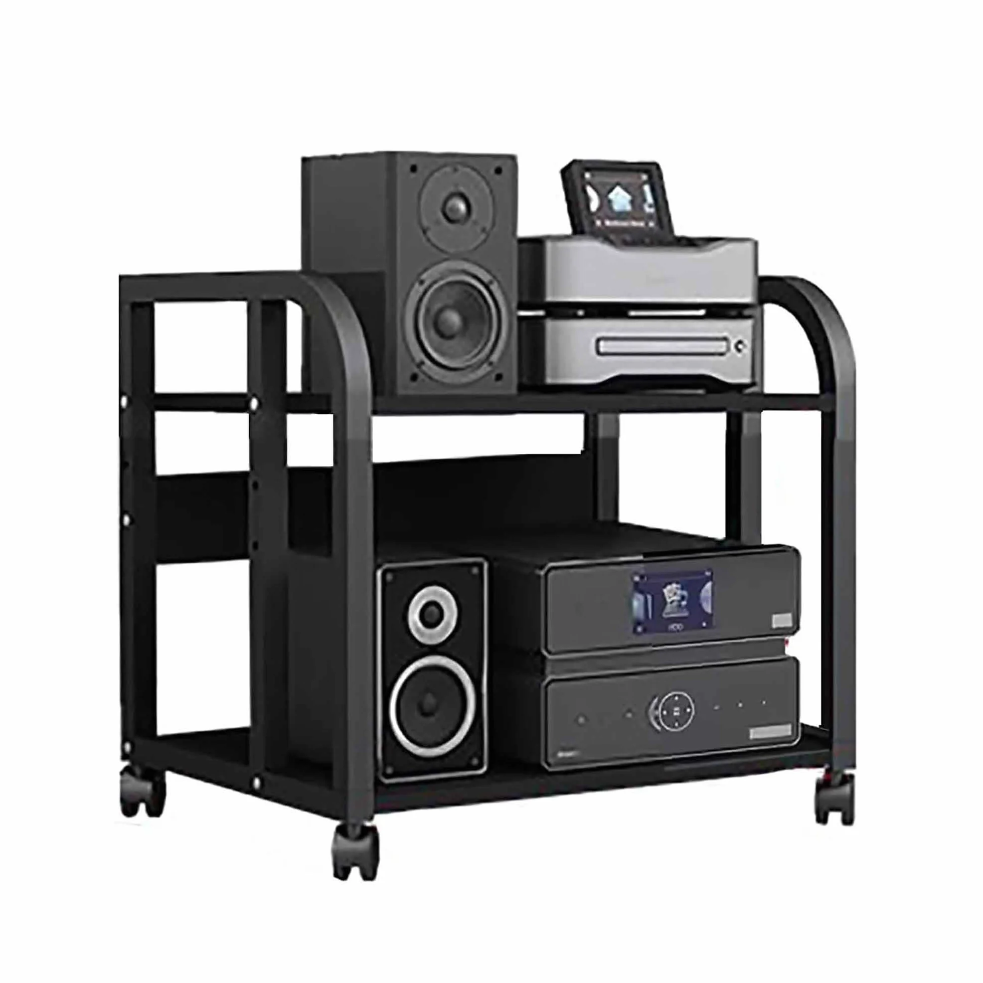 Półka na nośniki AV z regulacją wysokości, przenośny stojak audio do biura, sypialni, salonu i studia nagrań, wszechstronna konsola stereo z regulowanymi półkami, 50 x 40 x 48,5 cm