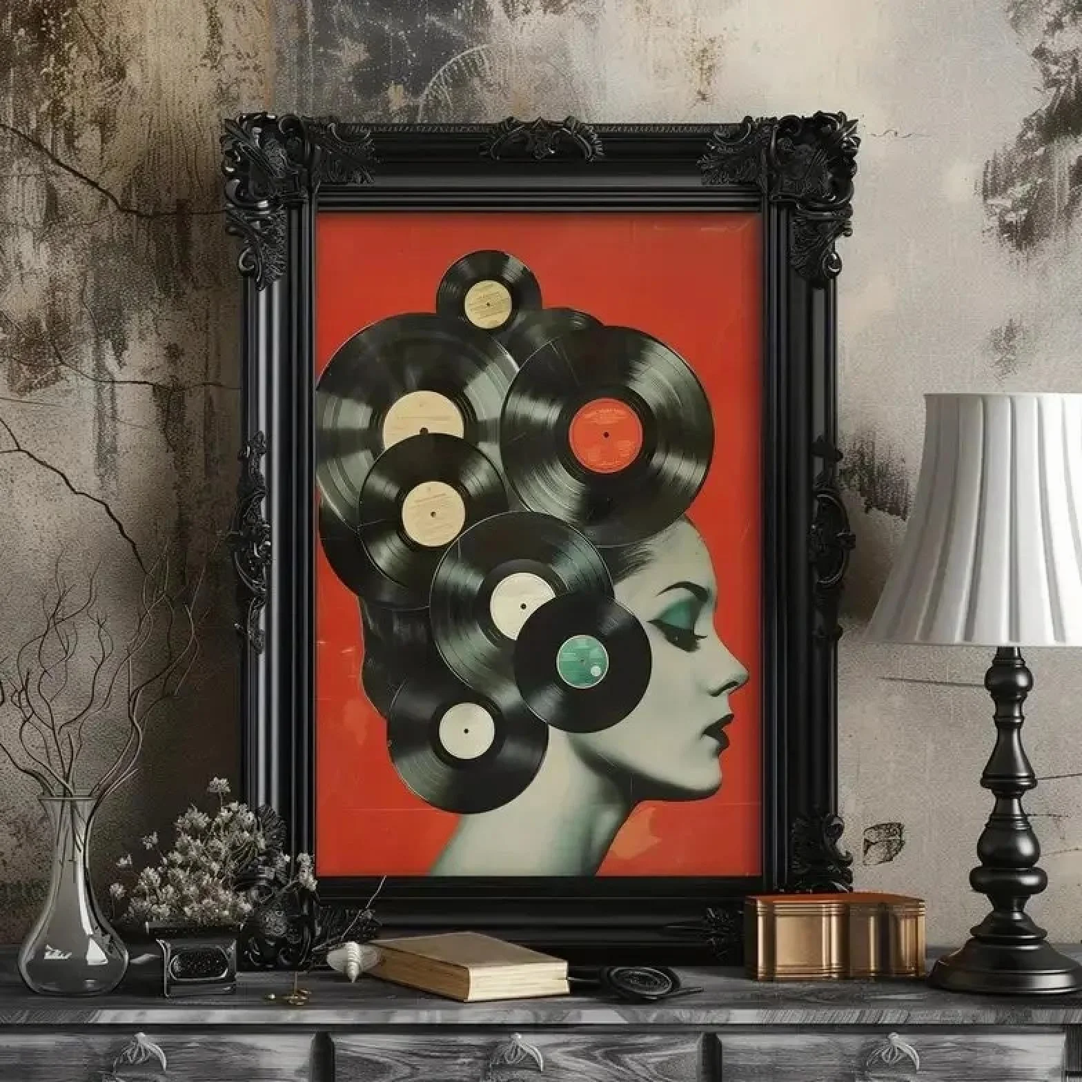 BMGKYAGL Obraz na płótnie drukowany w stylu retro z płytą winylową - dekoracja ścienna do domu i biura - ramka 80x120cm