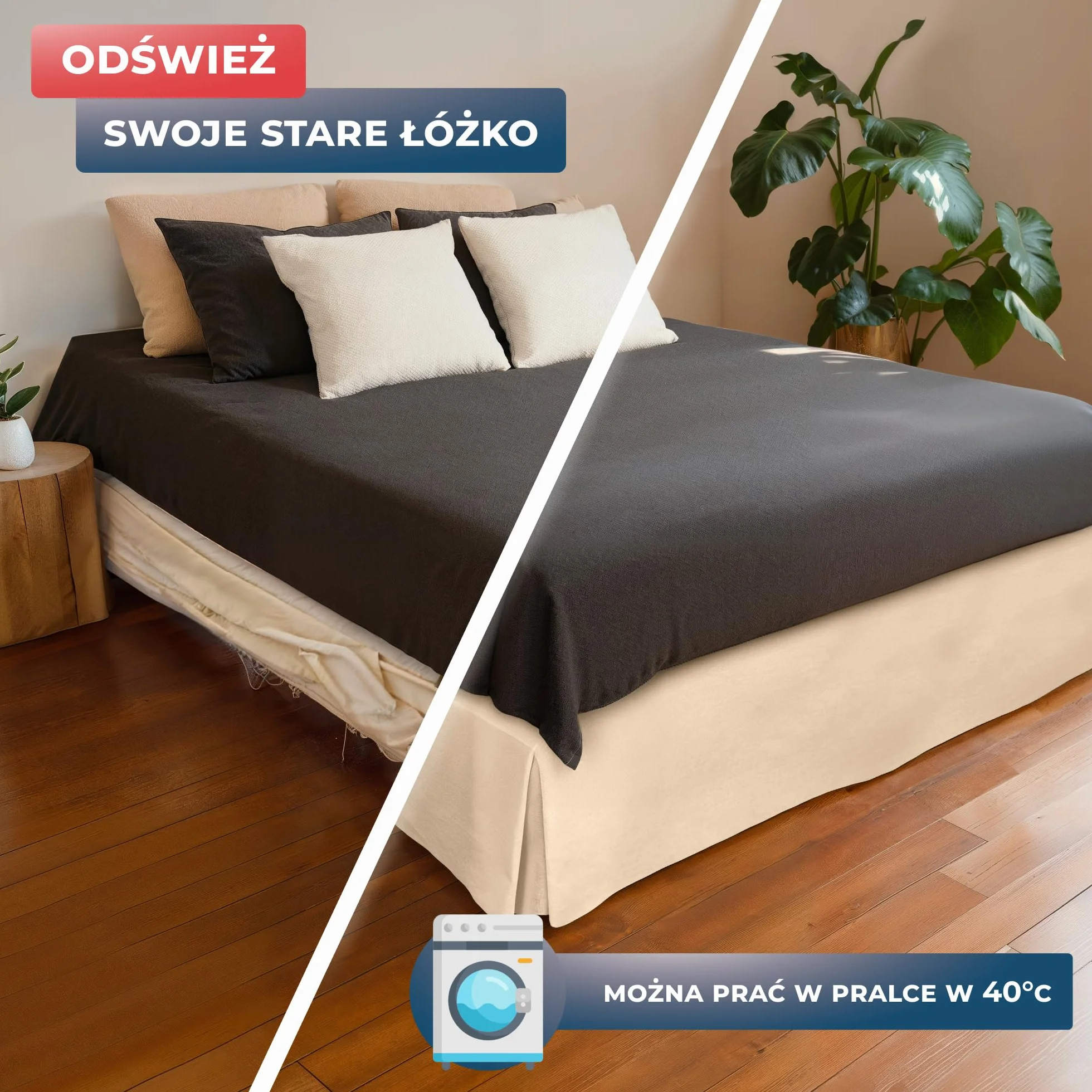 Wrappybag Falbana na Łóżko Pokrowiec na Stelaż 140 x 200 cm Długi do Samej Podłogi Kolor Bezowy