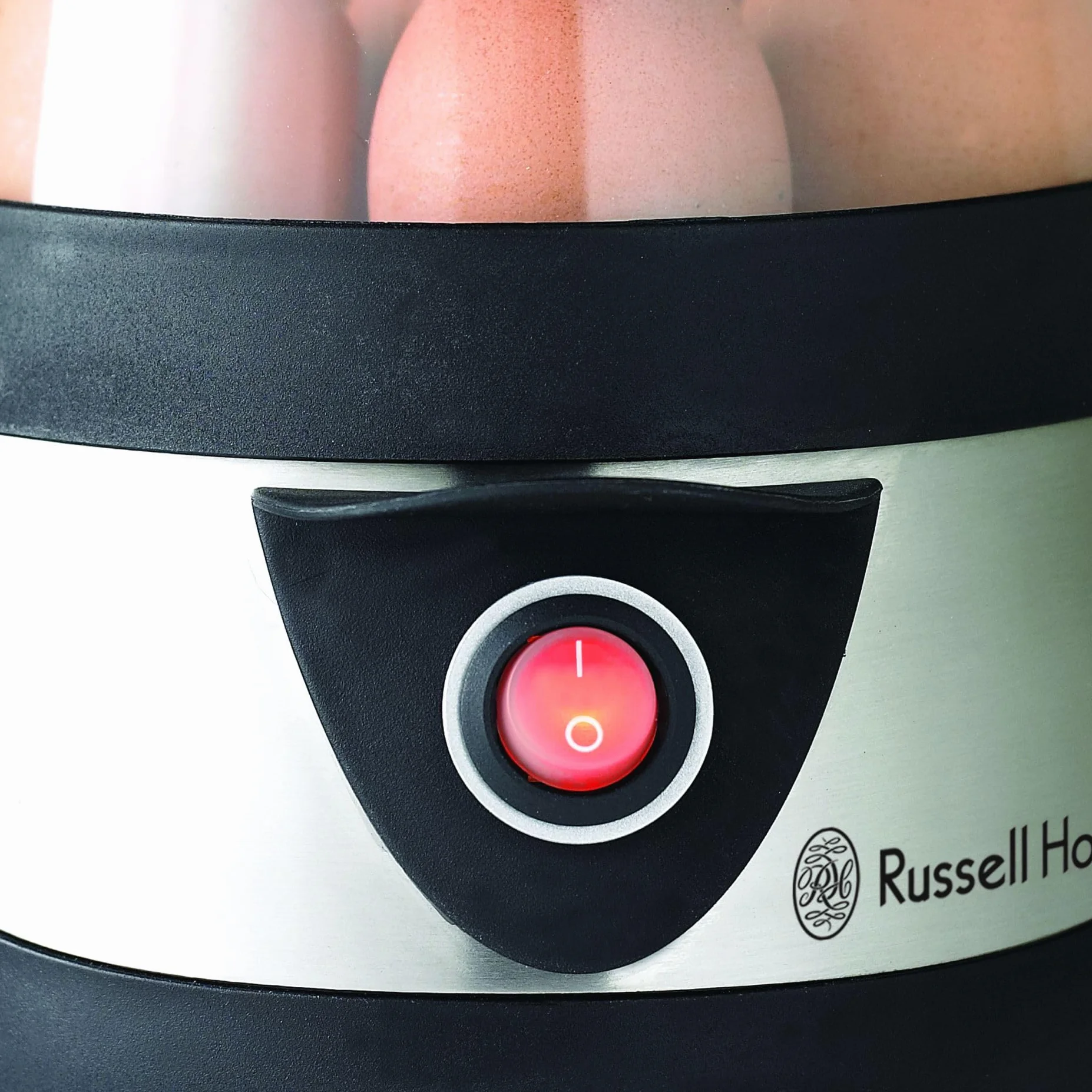 Russell Hobbs jajowar, regulacja twardości jaj, wutomatyczne wyłączenie, wyjmowane elementy, do 7 jaj gotowanych, do 3 jaj sadzonych, stal nierdzewna, plastikowa pokrywka, moc 365W, jajowar 14048-56