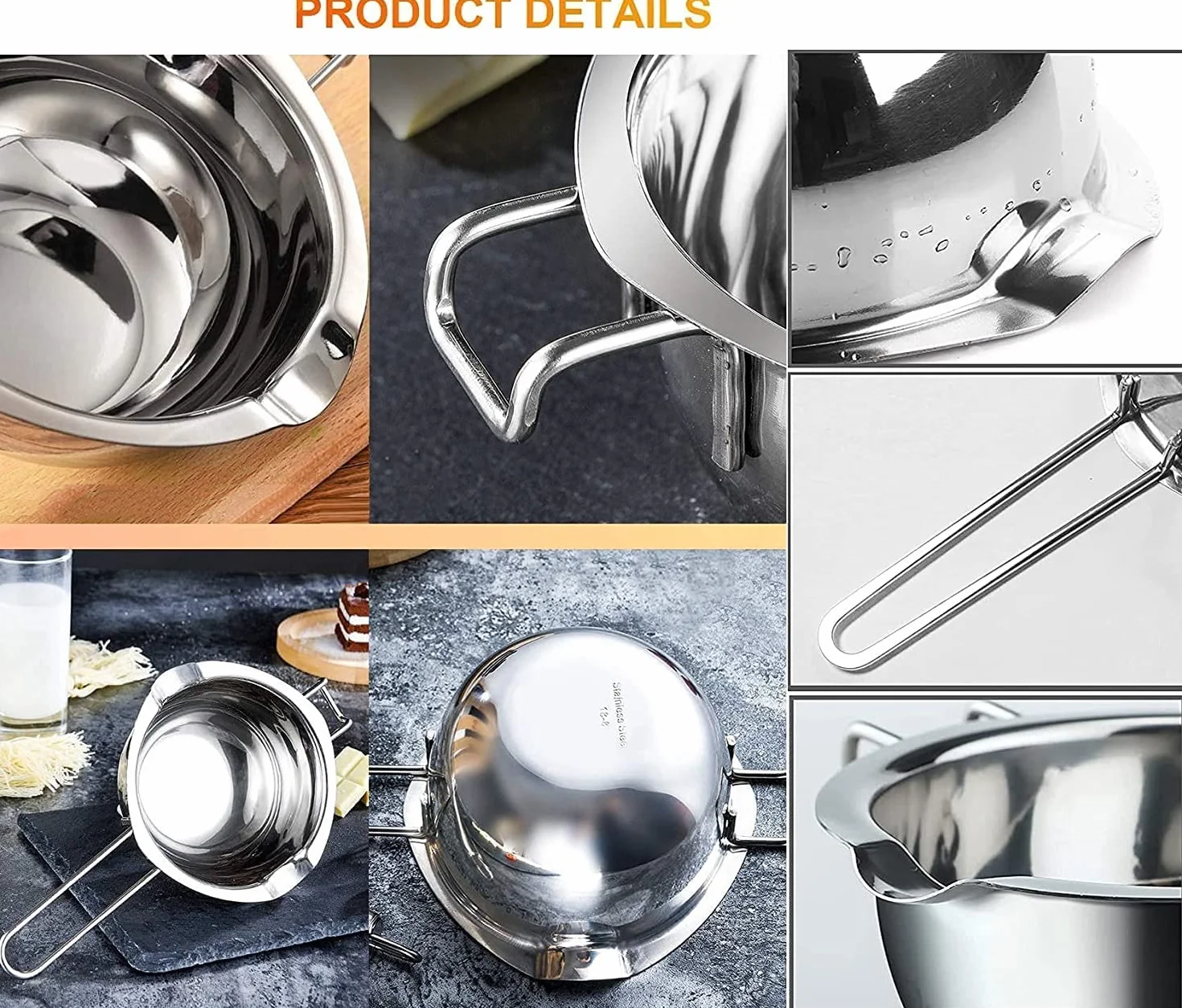 Miska do kąpieli wodnej ze stali nierdzewnej 304 z niebieską szpachelką do topienia czekolady świec, wosku, cukru, masła, sera, karmelu (400 ml)