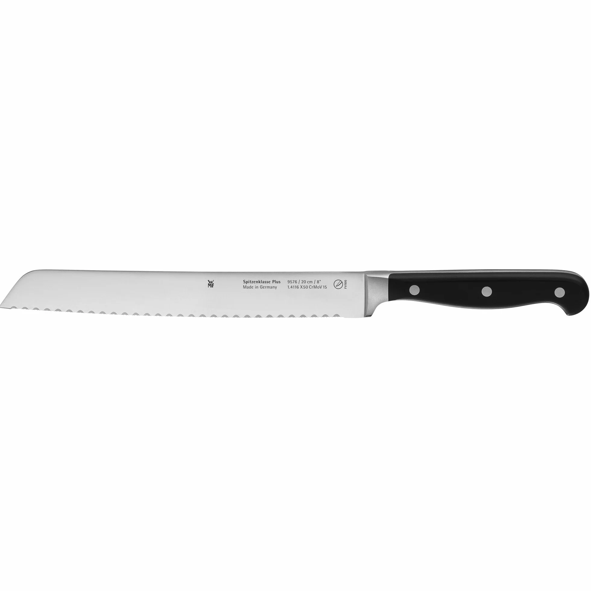 WMF Spitzenklasse Plus nóż do chleba, ostrze z podwójnym ząbkowaniem, 31,5 cm, nóż do bułek, wyprodukowano w Niemczech, Performance Cut, uchwyt XL, nóż do chleba, ostrze 20 cm