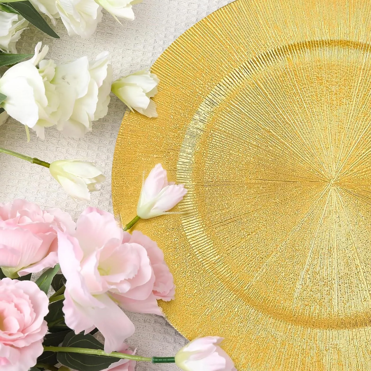 Zestaw 100 talerzy do ładowania, 33 cm, plastikowa, elegancka okrągła taca na wesela, przyjęcia i świąteczne ustawienia stołu, idealna dekoracyjna zastawa stołowa (d)