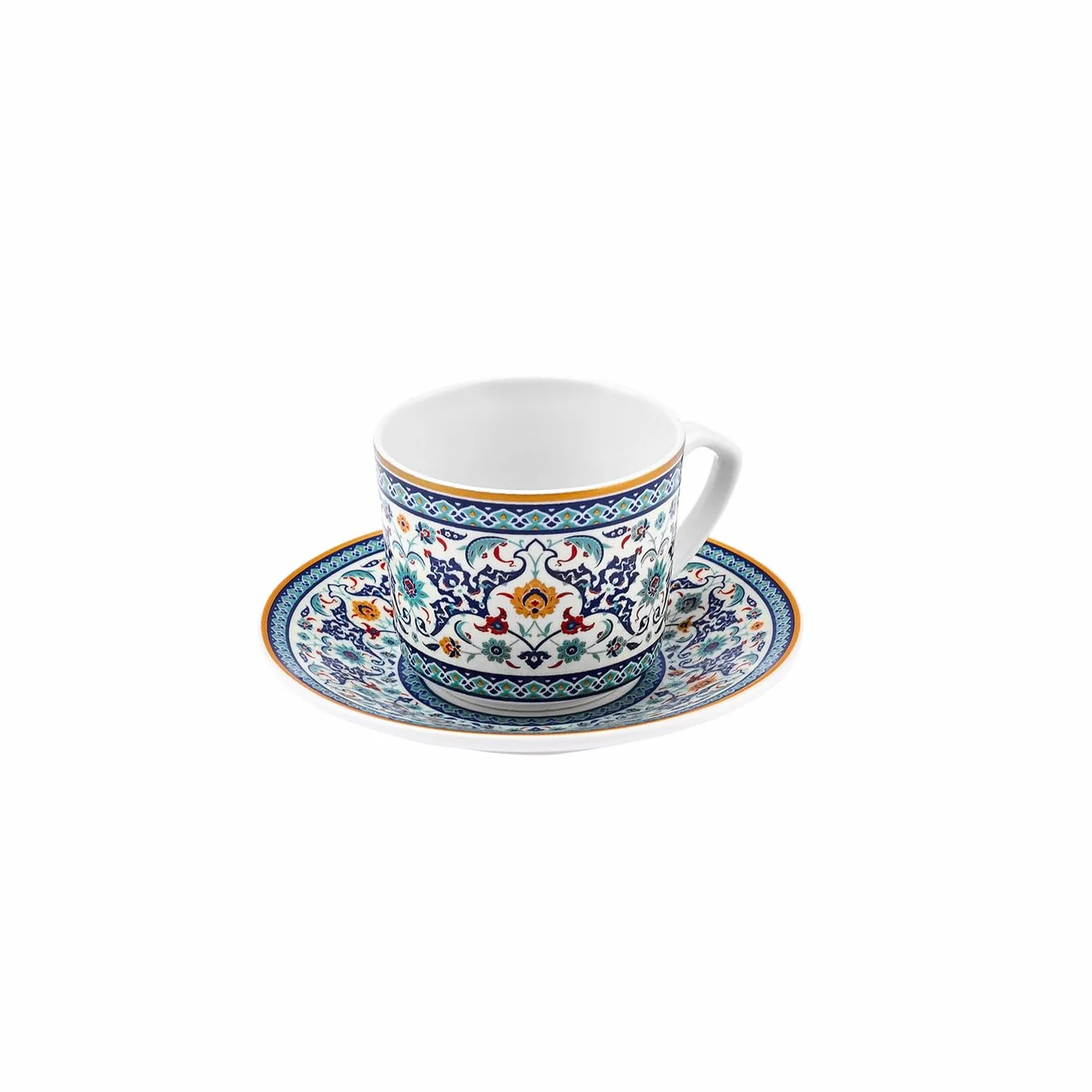 Karaca Beylerbeyi Porcelanowa turecka filiżanka do kawy, zestaw 6 sztuk, 12 sztuk, 80 ml, biały niebieski wielokolorowy