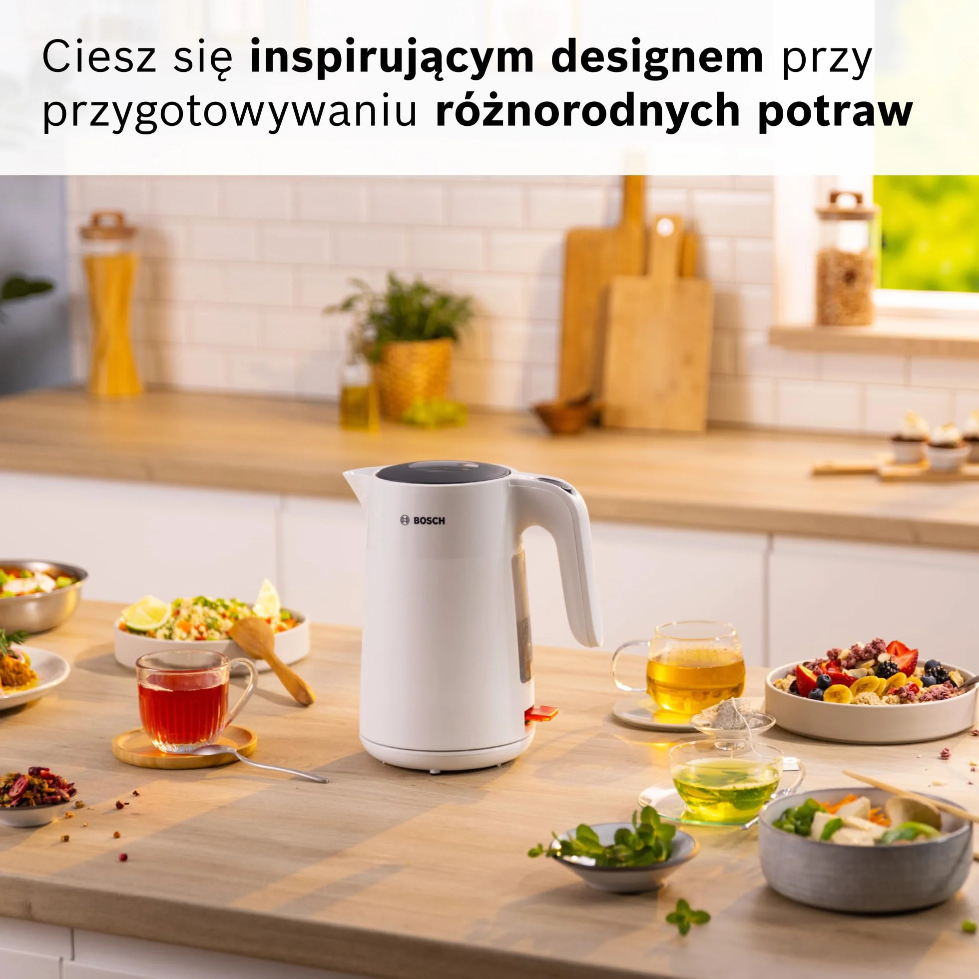Bosch, czajnik elektryczny, MyMoment, ergonomiczna budowa, duży otwór, potrójne zabezpieczenie, filtr antyosadowy, pojemność 1,7 l, wysokiej jakości plastik, biały, TWK2M161