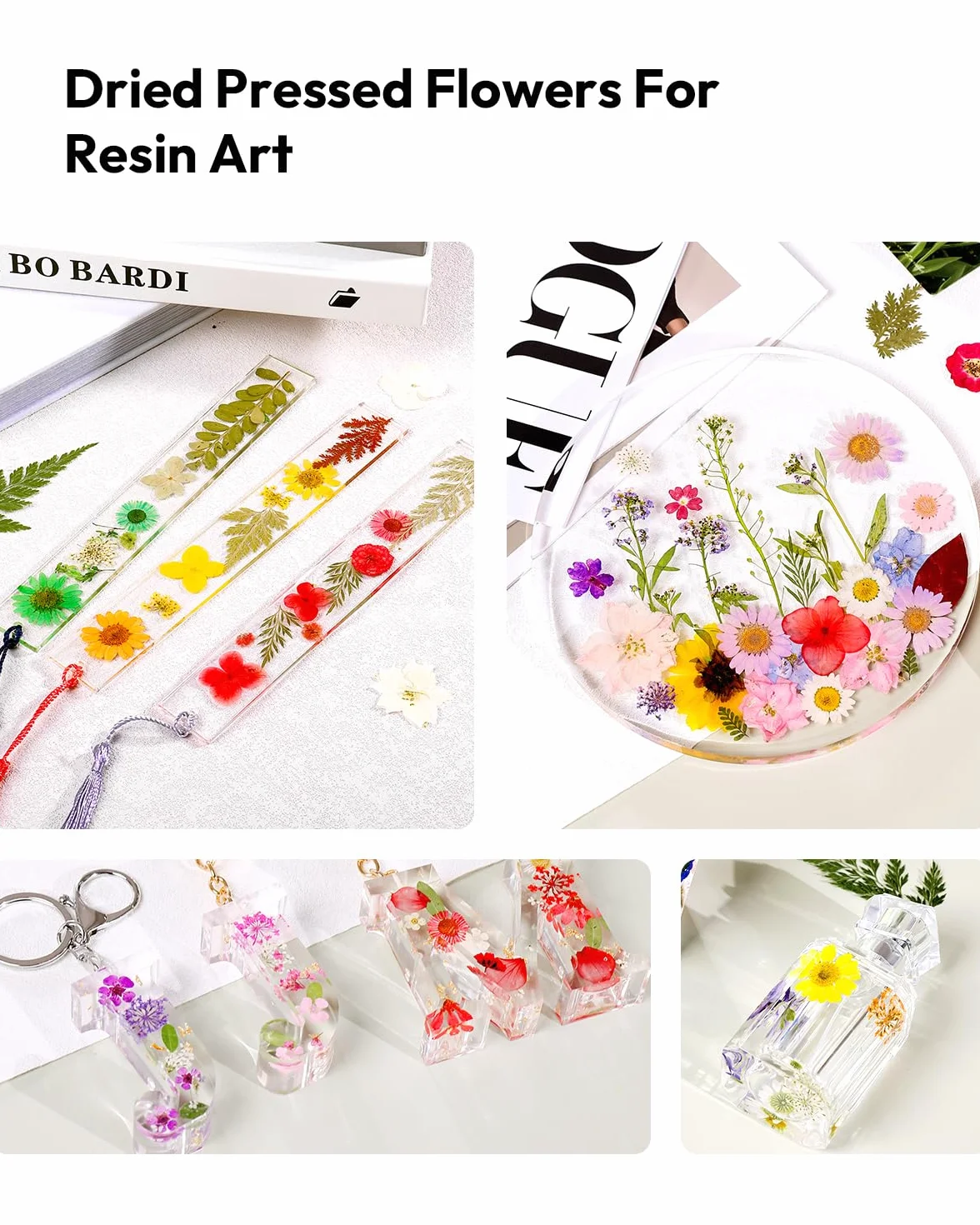 Resiners 100 sztuk suszonych kwiatów prasowanych z żywicy, styl retro prawdziwe kwiaty prasowane zestawy suszonych liści do rzemiosła z żywicy biżuteria zrób papier do mydła świeca DIY