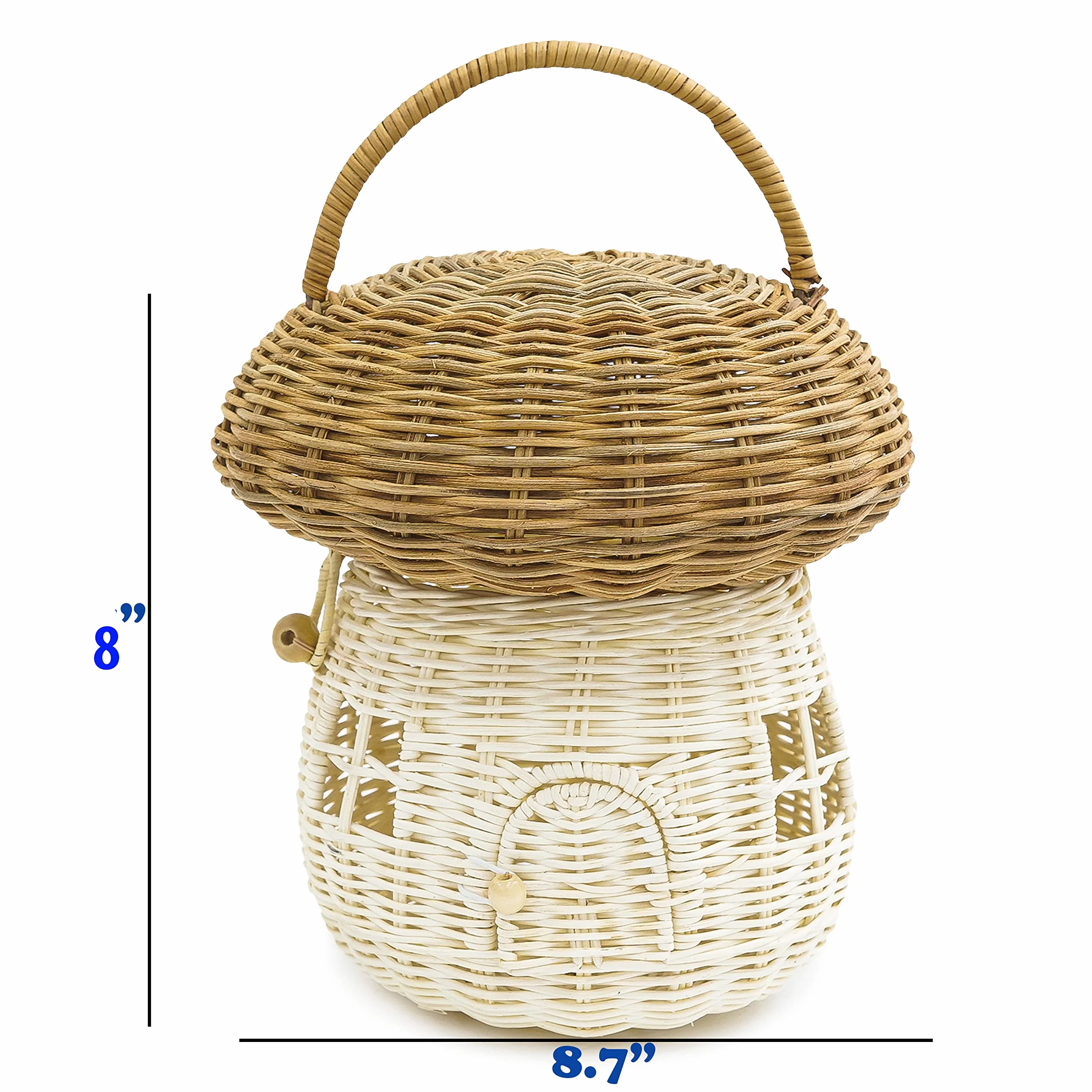 KOLWOVEN Rattanowy kosz do przechowywania grzybów z pokrywką, mysz w pudełku, mały domek dla lalek, dekoracyjny, ręcznie tkany organizer na półkę, uroczy, ręcznie robiony, ręcznie robiony, prezent,