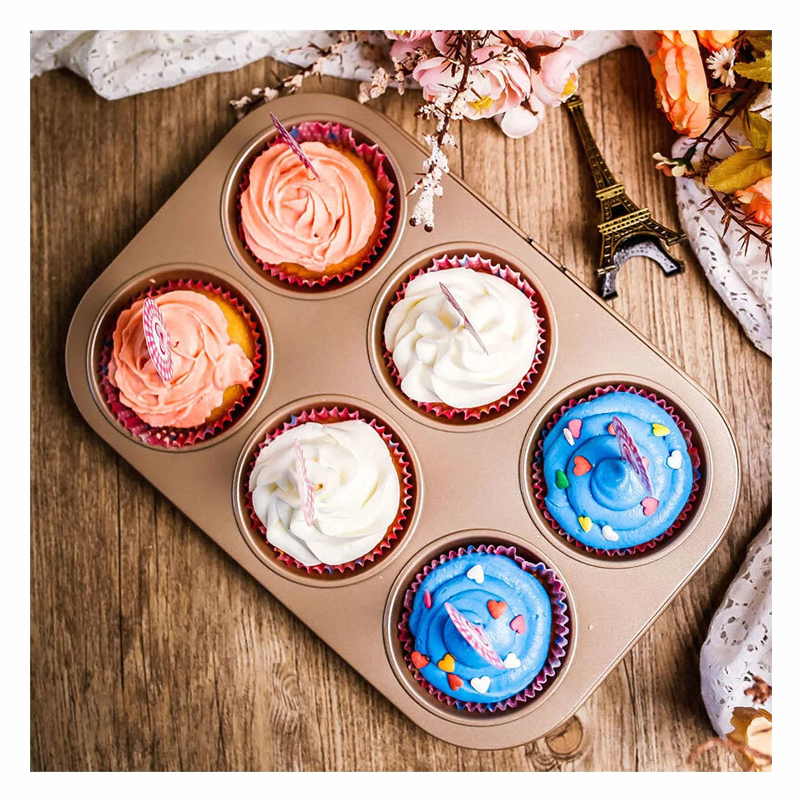 Naczynia kuchenne Forma do babeczek Mini forma do ciasta 6 filiżanek Zrób to sam Forma do pieczenia Nieprzywierająca stal węglowa Naczynia do pieczenia, Małe ciasto Muffin Foremka do chleba Nieprzyw