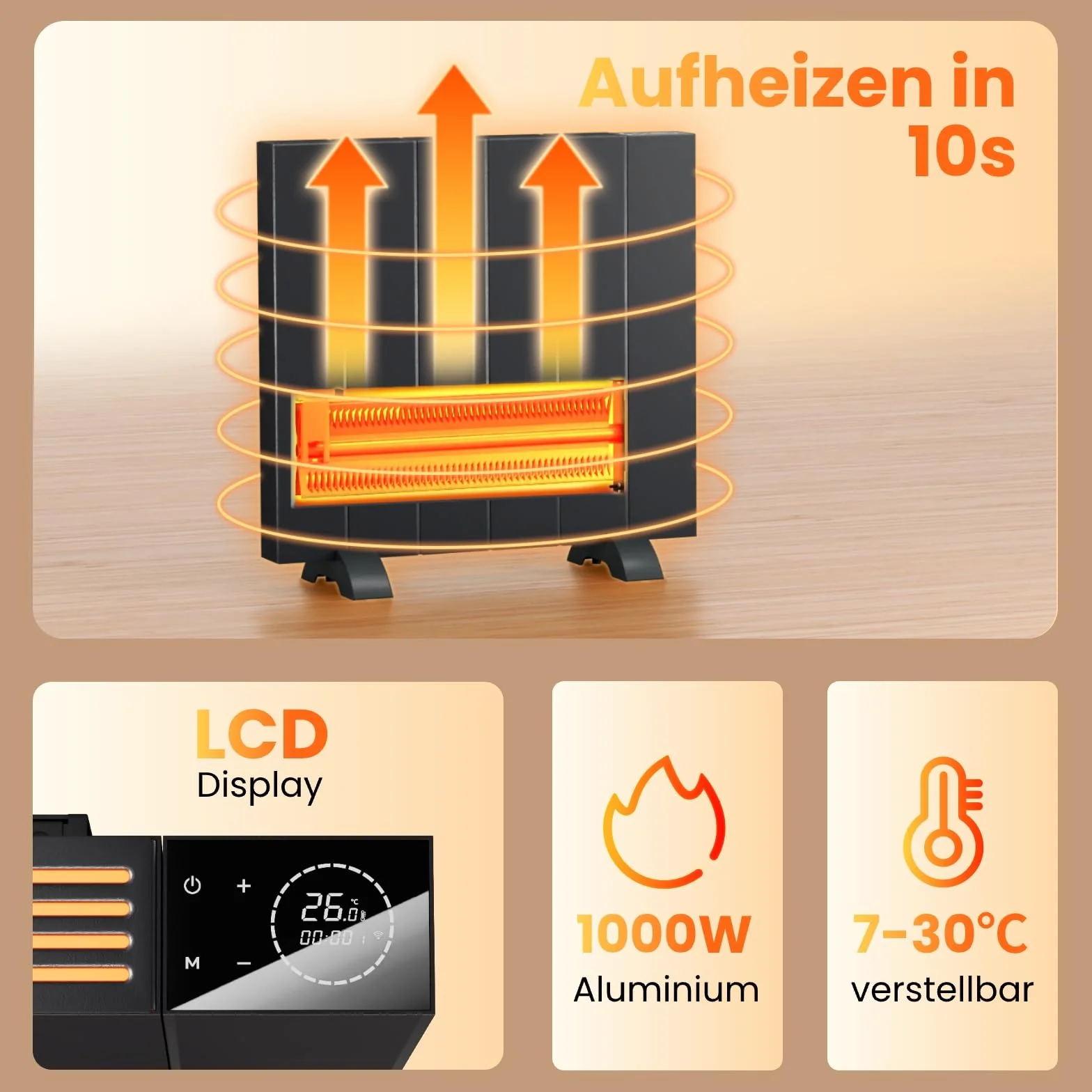EMKE Ogrzewanie elektryczne, energooszczędne, 1000 W, urządzenie stojące lub ścienne z wyświetlaczem LCD, programator czasowy, zastosowanie pilota zdalnego sterowania, ogrzewanie konwektorowe