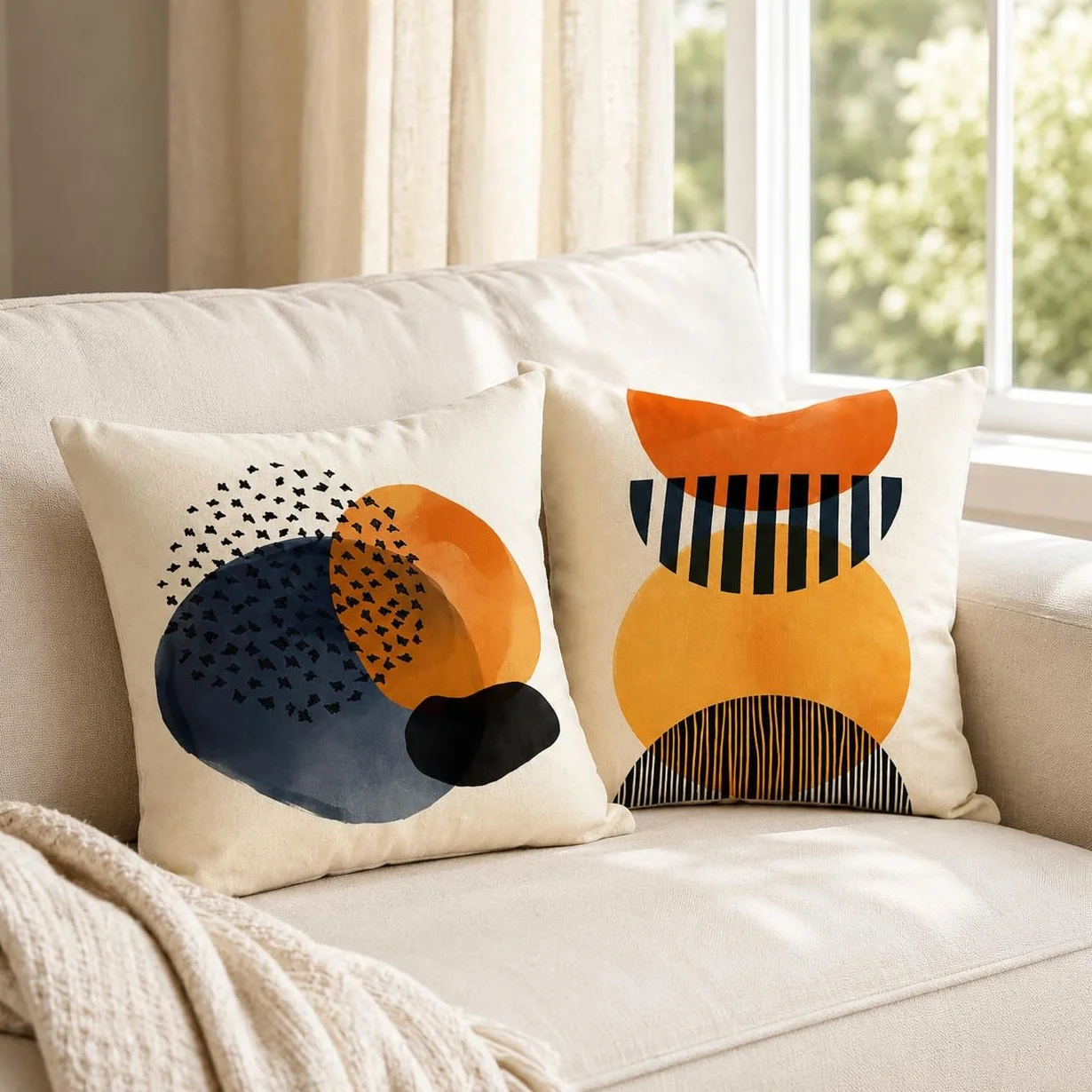 ZWJD Poszewka na poduszkę 50 x 50 cm, zestaw 4 szt., poduszki dekoracyjne, lniane poszewki na poduszki, geometryczny wzór, na sofę, do salonu, poduszki ozdobne, 50 x 50 cm, A081-20