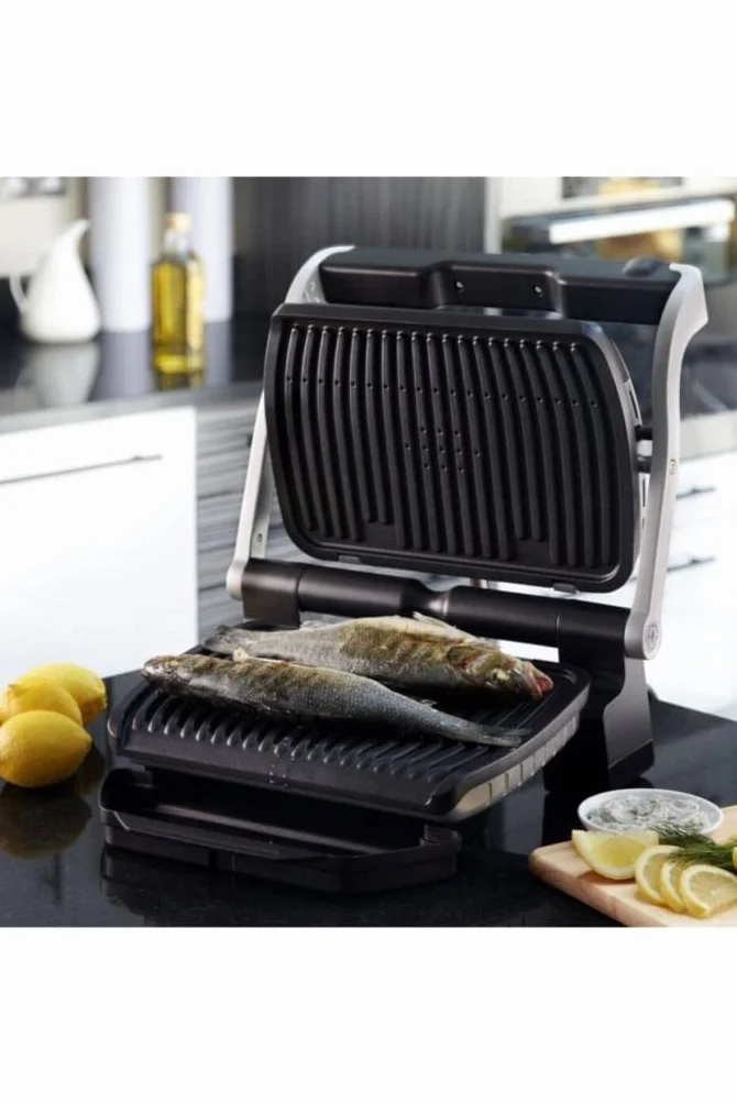 TEFAL OptiGrill+ GC712D Grill elektryczny, 2000W, 6 automatycznych programów, Wskaźnik poziomu wysmażenia Automatic Sensor Cooking, nieprzywierająca powłoka, Możliwość mycia w zmywarce, Srebrny