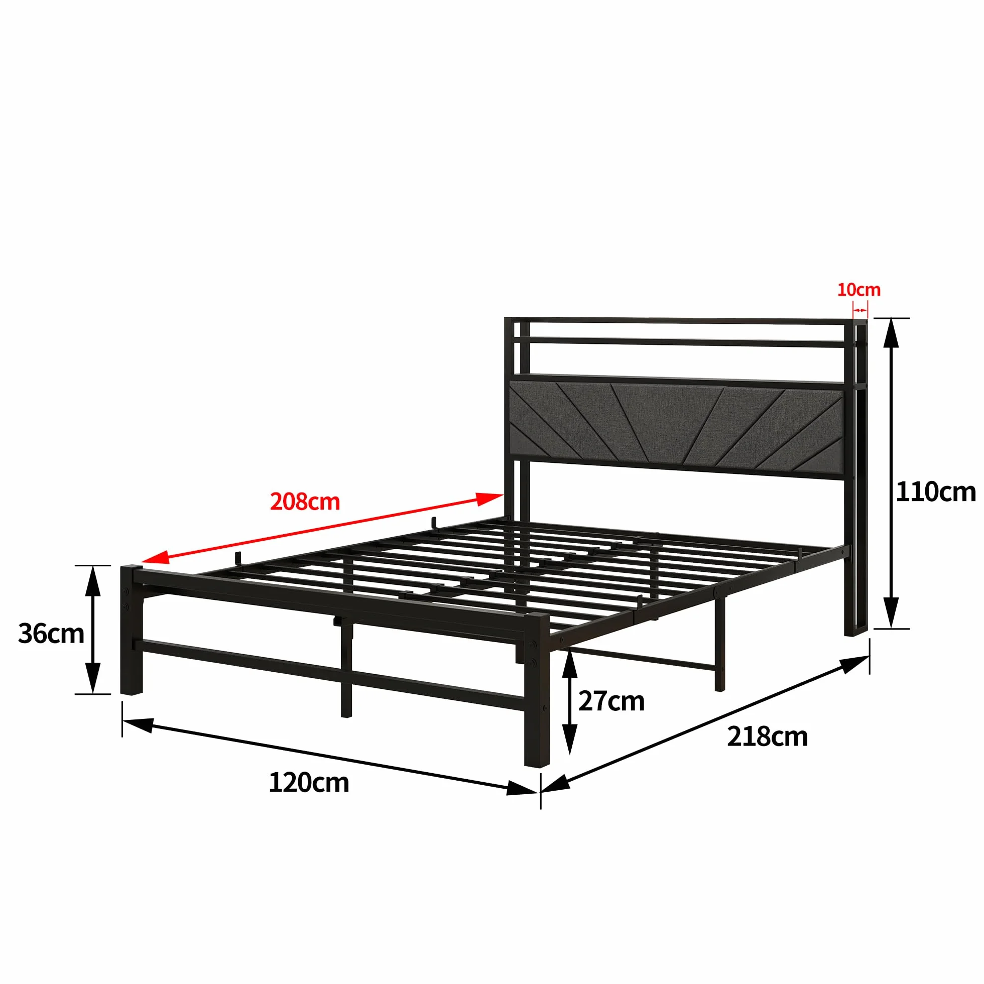 Rama łóżka 120 x 200 cm – zagłówek do łóżka tapicerowanego – łóżko podwójne 120 x 200 – stelaż pod materac – stylowa rama łóżka ciemnoszara