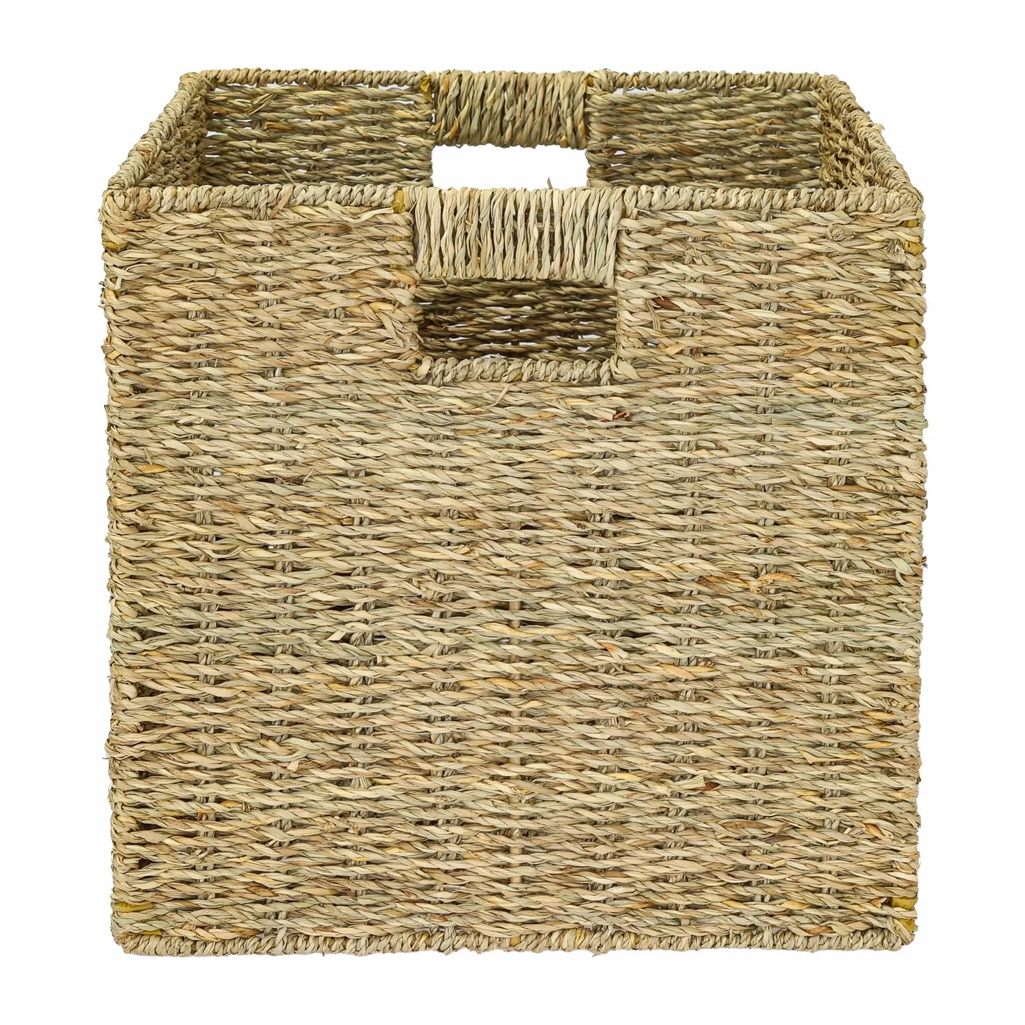 HMF Kosz do przechowywania kompatybilny z półką KALLAX, pleciony kosz z wodorostami z uchwytami, zestaw 4 sztuk, 32 x 34,5 x 32 cm, naturalny