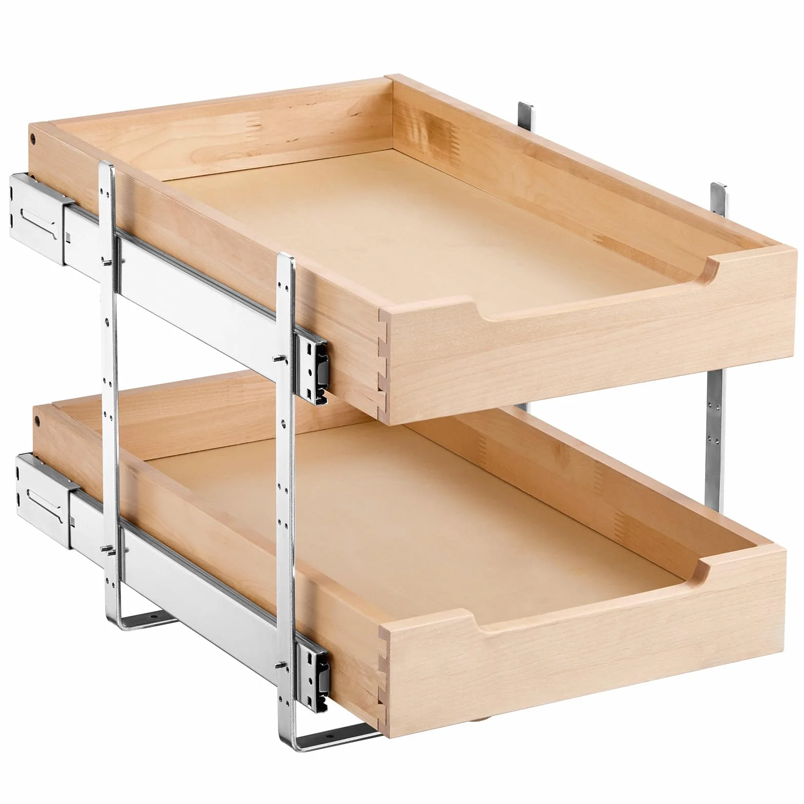 VEVOR 2-poziomowy wysuwany organizer do szafki, 35 cm szer. x 53 cm, wysuwana półka, wytrzymała wysuwana szuflada drewniana, regulowana organizacja szafki podstawowej do kuchni, spiżarni, łazienki
